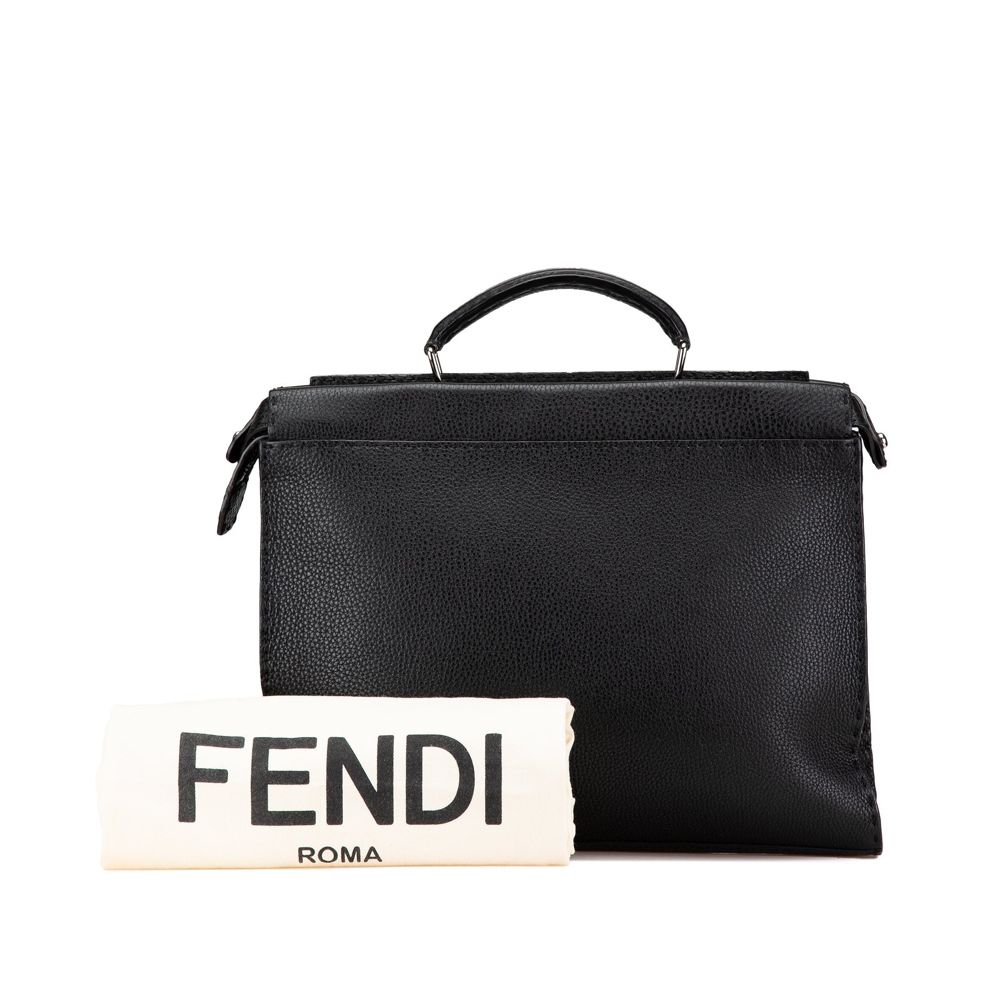 Black Fendi Large Leather Selleria Peekaboo Iconic Fit Bag