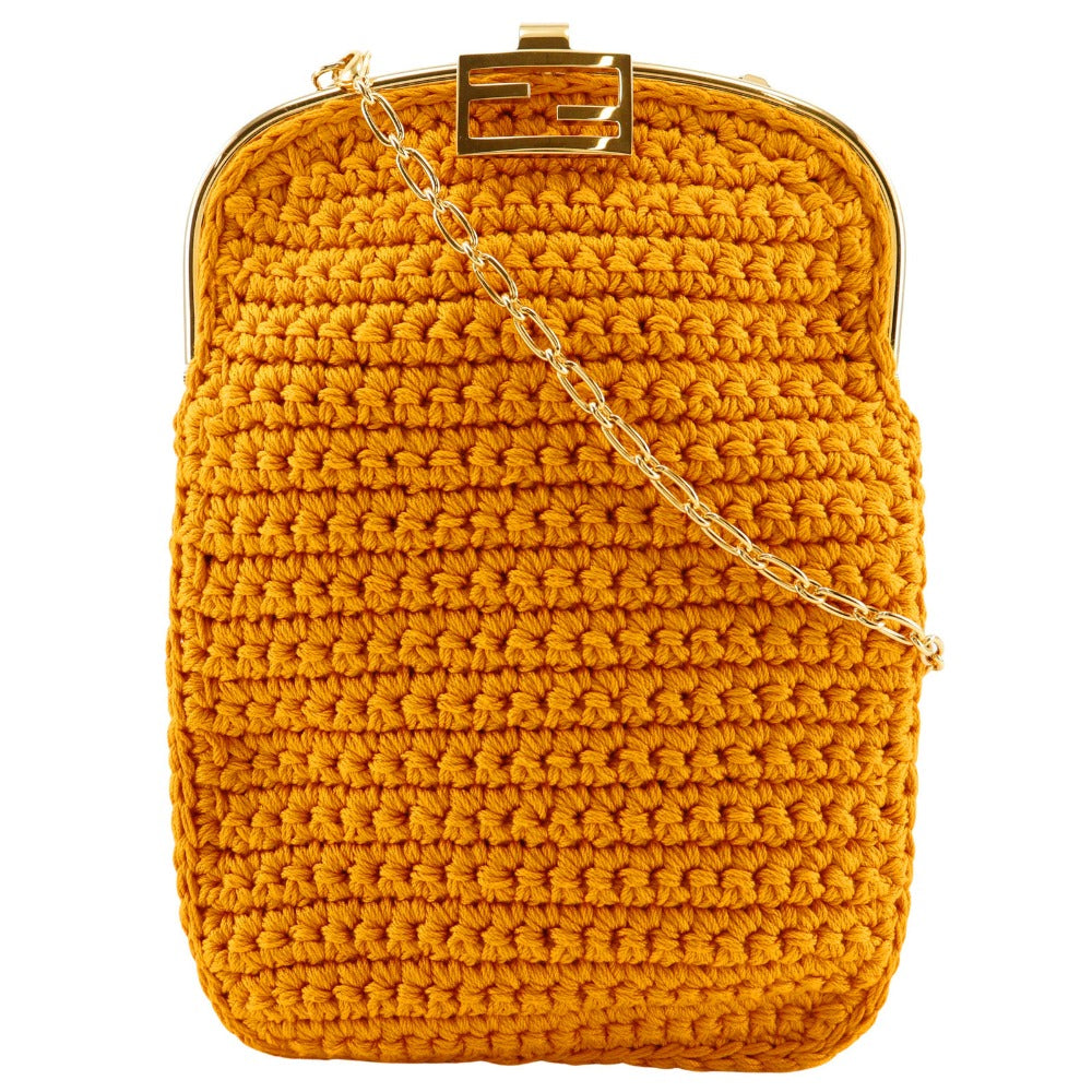 FENDI Shoulder Bag 7AR966 cotton yellow 2-way clutch Baguette Smartphone Bag Women Used