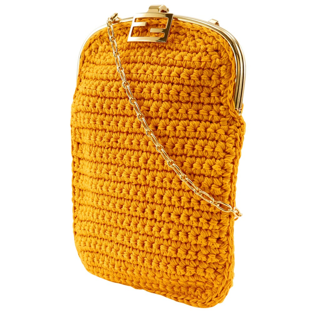 FENDI Shoulder Bag 7AR966 cotton yellow 2-way clutch Baguette Smartphone Bag Women Used