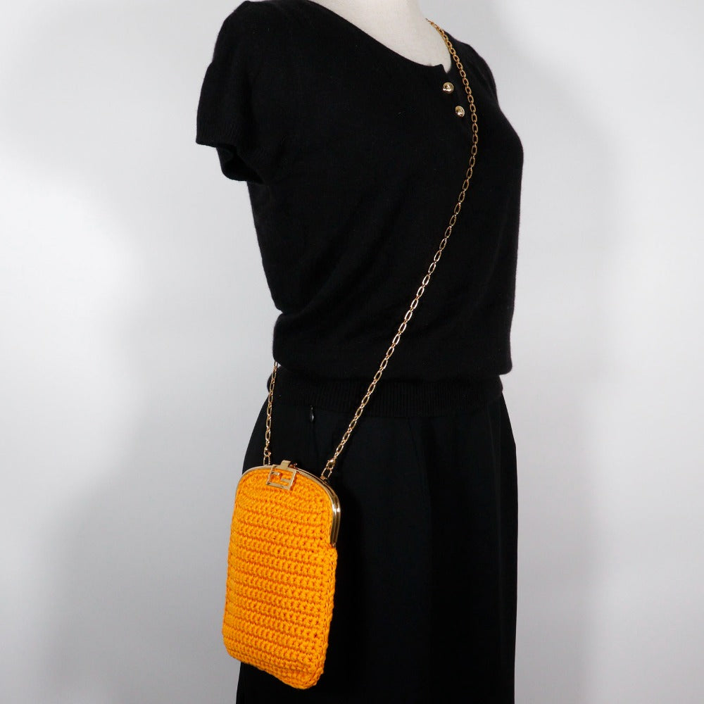 FENDI Shoulder Bag 7AR966 cotton yellow 2-way clutch Baguette Smartphone Bag Women Used