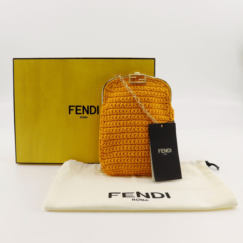 FENDI Shoulder Bag 7AR966 cotton yellow 2-way clutch Baguette Smartphone Bag Women Used