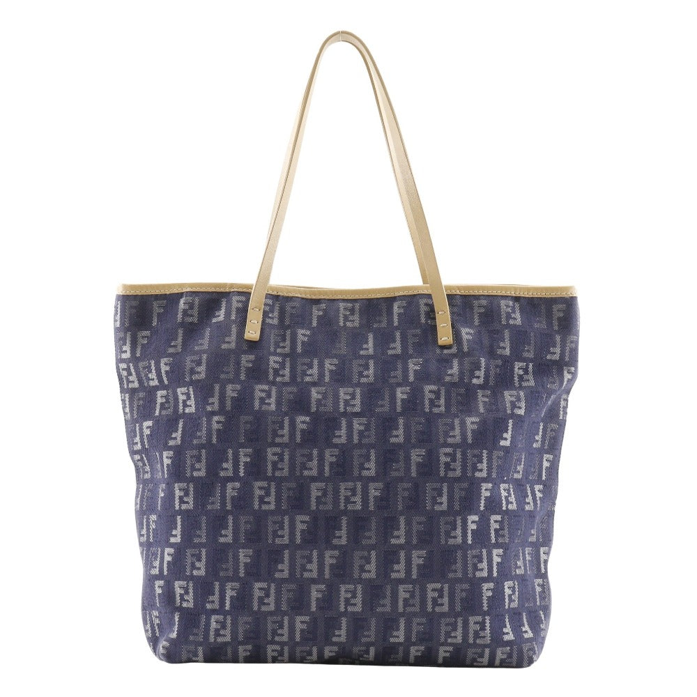 FENDI Handbag Denim, Leather Navy blue Tote Bag Zucchino Women Used