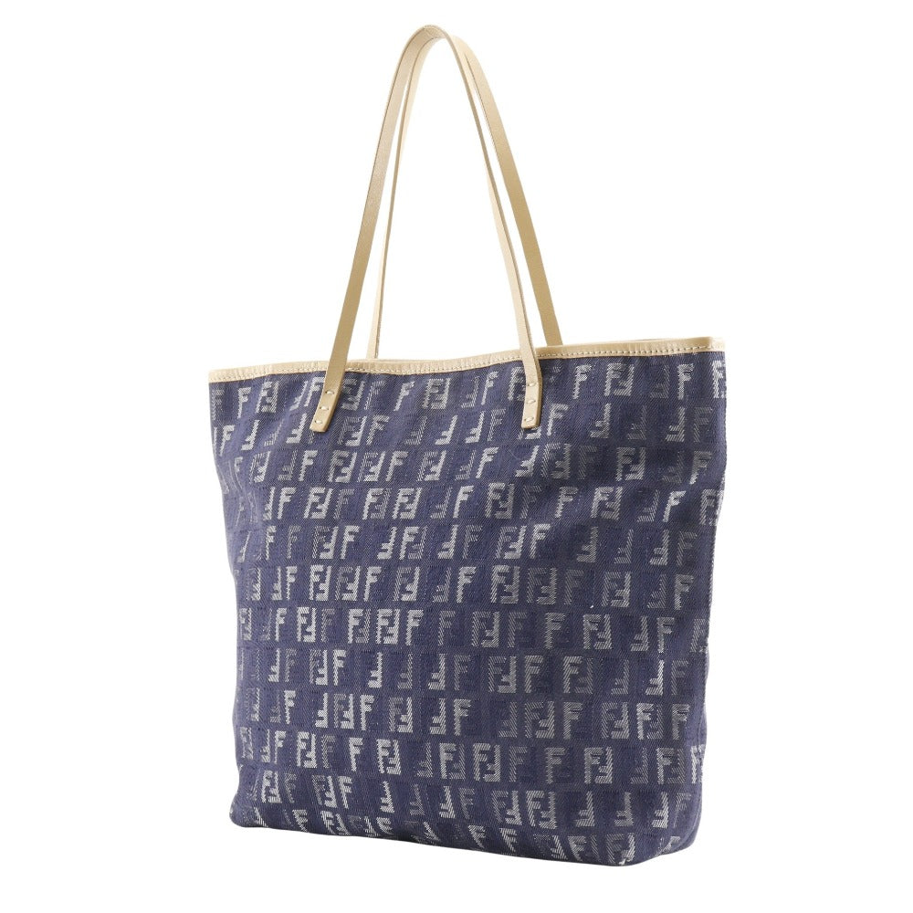 FENDI Handbag Denim, Leather Navy blue Tote Bag Zucchino Women Used