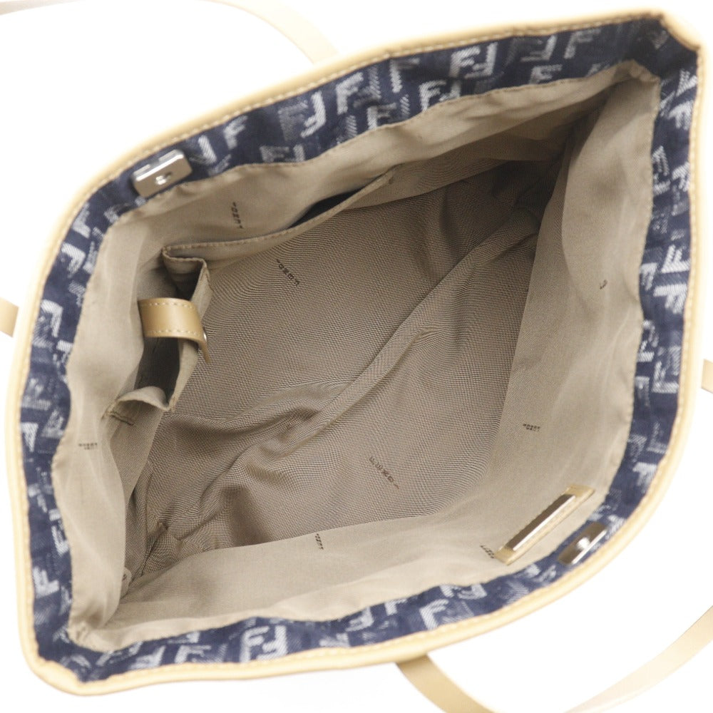 FENDI Handbag Denim, Leather Navy blue Tote Bag Zucchino Women Used