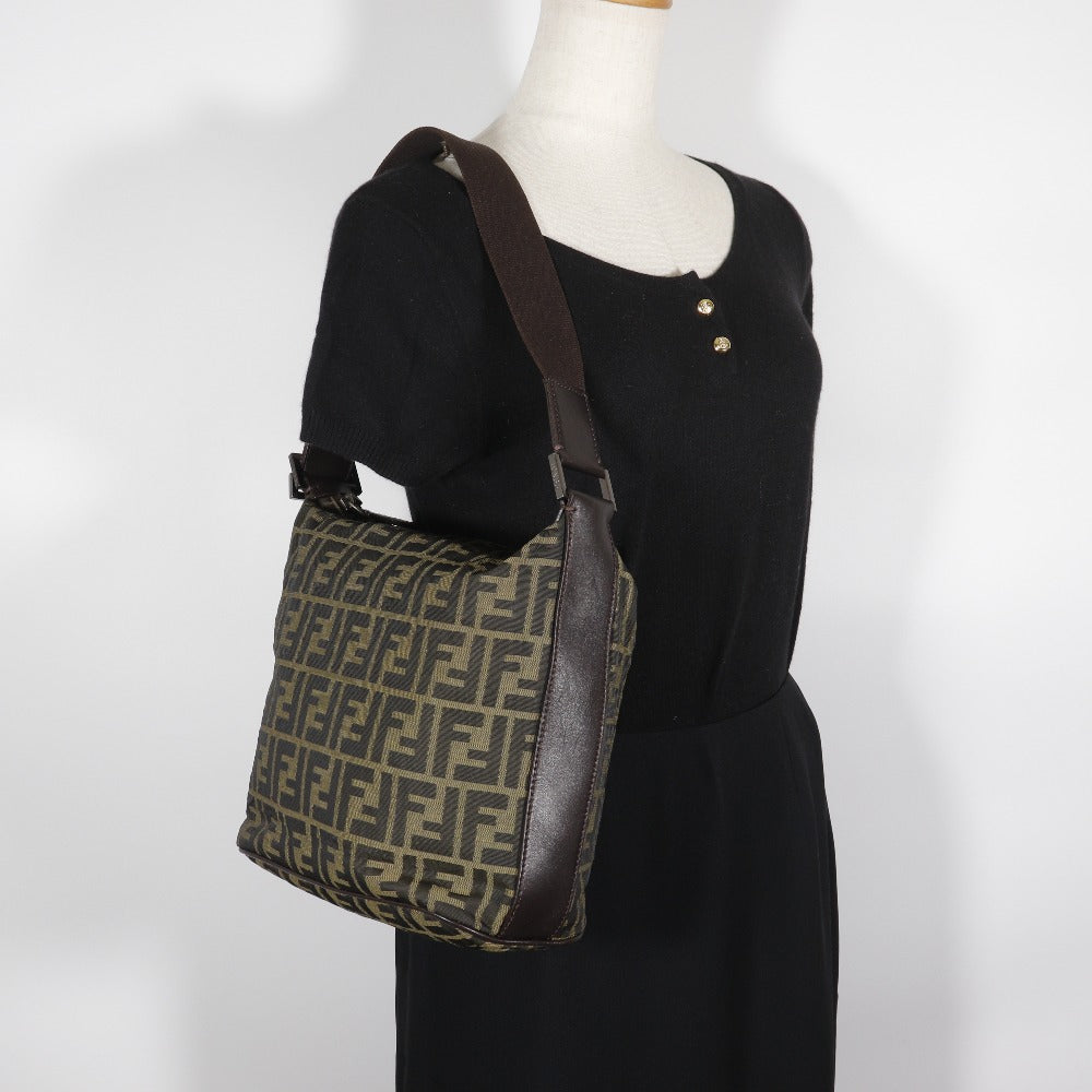 FENDI Shoulder Bag Nylon canvas Brown one belt Zucca Women Used