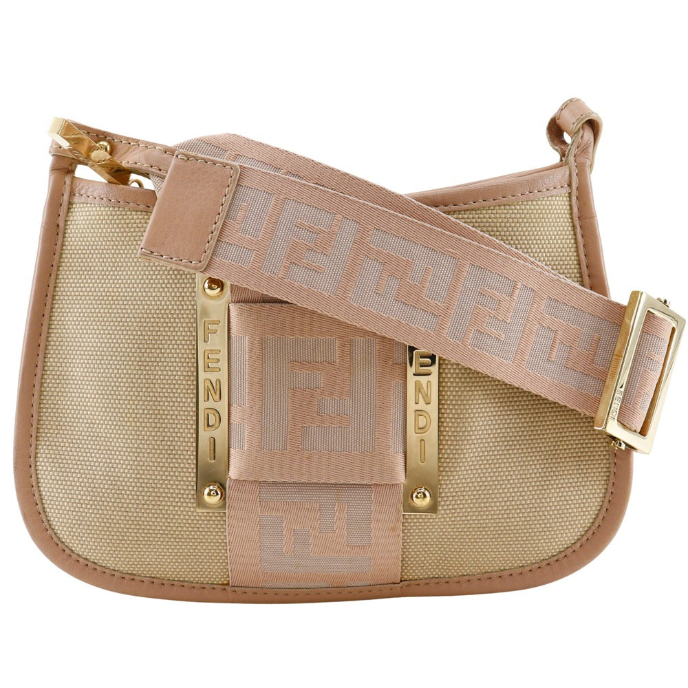 FENDI Shoulder Bag 8BT083 Canvas, Leather Beige / pink Pochette FF Women Used