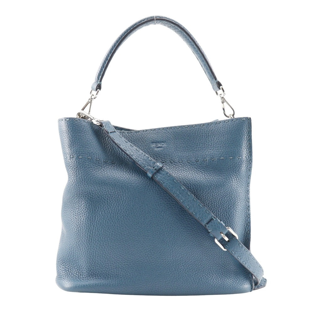 FENDI Shoulder Bag 8BT218 Calfskin Blue 2WAY Selleria Anna Small Bucket