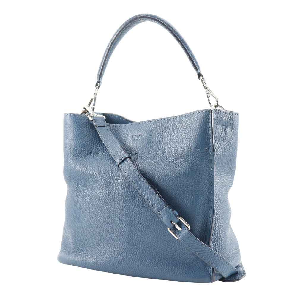 FENDI Shoulder Bag 8BT218 Calfskin Blue 2WAY Selleria Anna Small Bucket