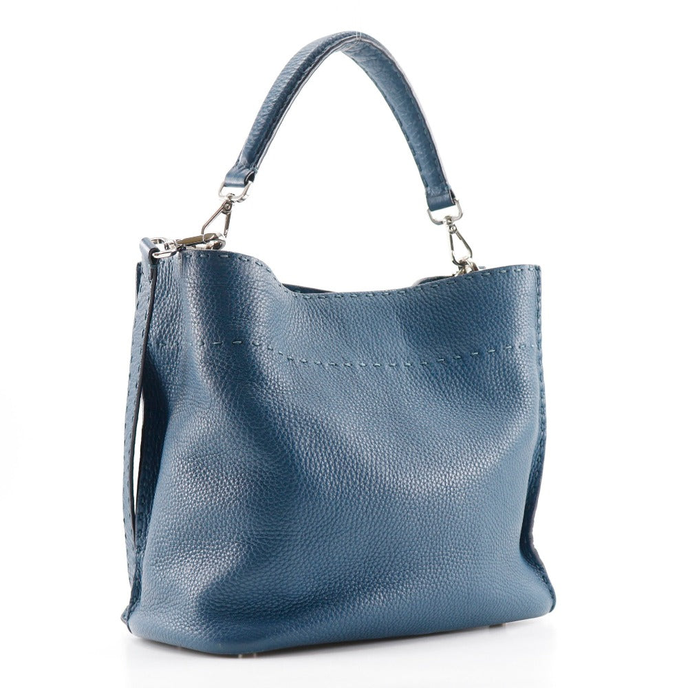 FENDI Shoulder Bag 8BT218 Calfskin Blue 2WAY Selleria Anna Small Bucket