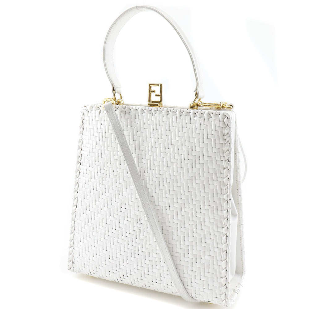 FENDI Handbag leather White Women Used