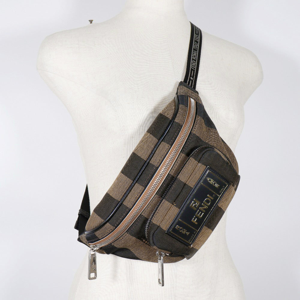 FENDI Waist bag 7VA446 Nylon canvas Brown Sling bag Pecan Stripe unisex(Unisex) Used