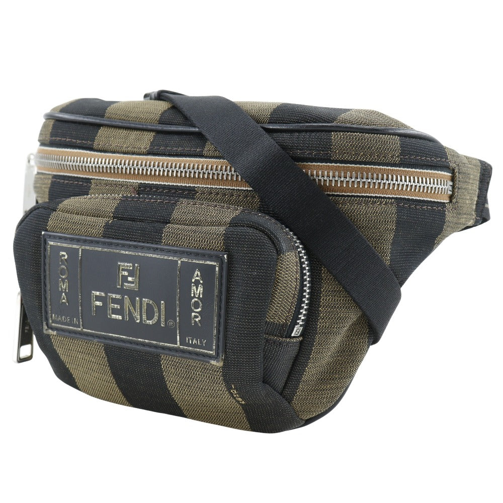 FENDI Waist bag 7VA446 Nylon canvas Brown Sling bag Pecan Stripe unisex(Unisex) Used