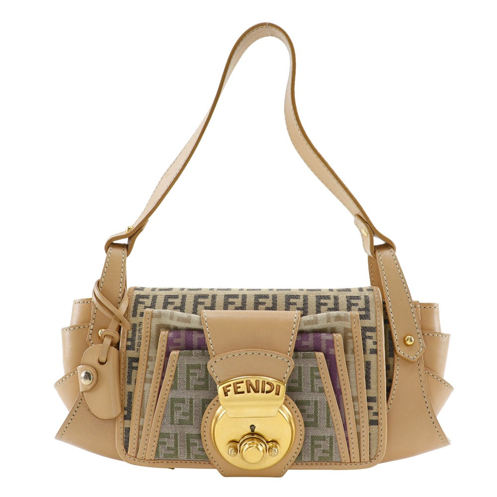 FENDI Shoulder Bag 8BR422 canvas beige one belt Zucchino Women Used