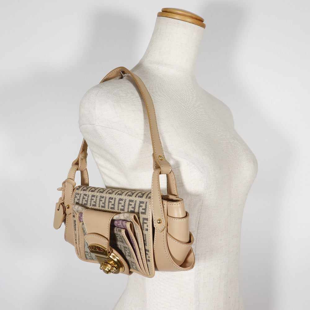 FENDI Shoulder Bag 8BR422 canvas beige one belt Zucchino Women Used