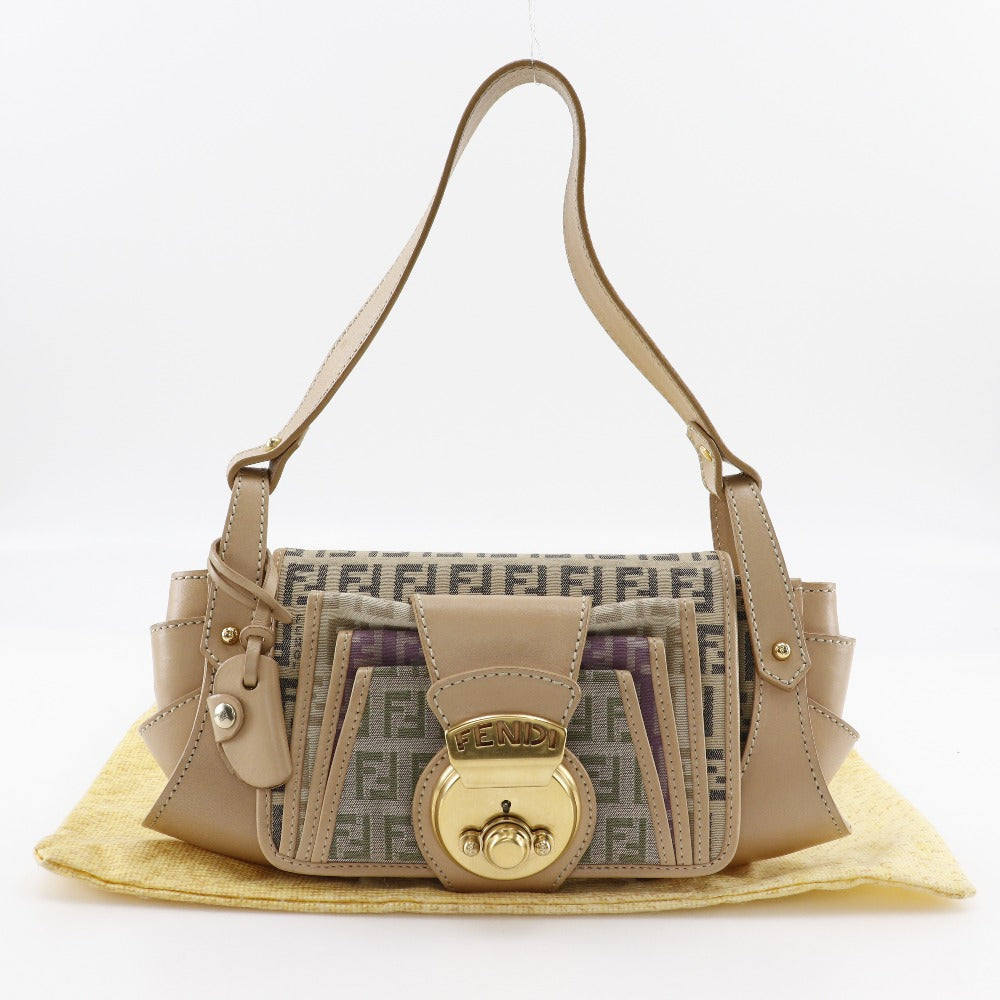 FENDI Shoulder Bag 8BR422 canvas beige one belt Zucchino Women Used
