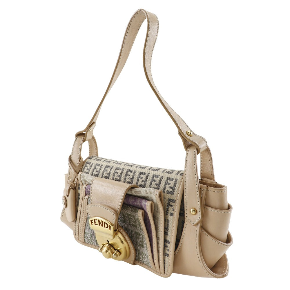 FENDI Shoulder Bag 8BR422 canvas beige one belt Zucchino Women Used