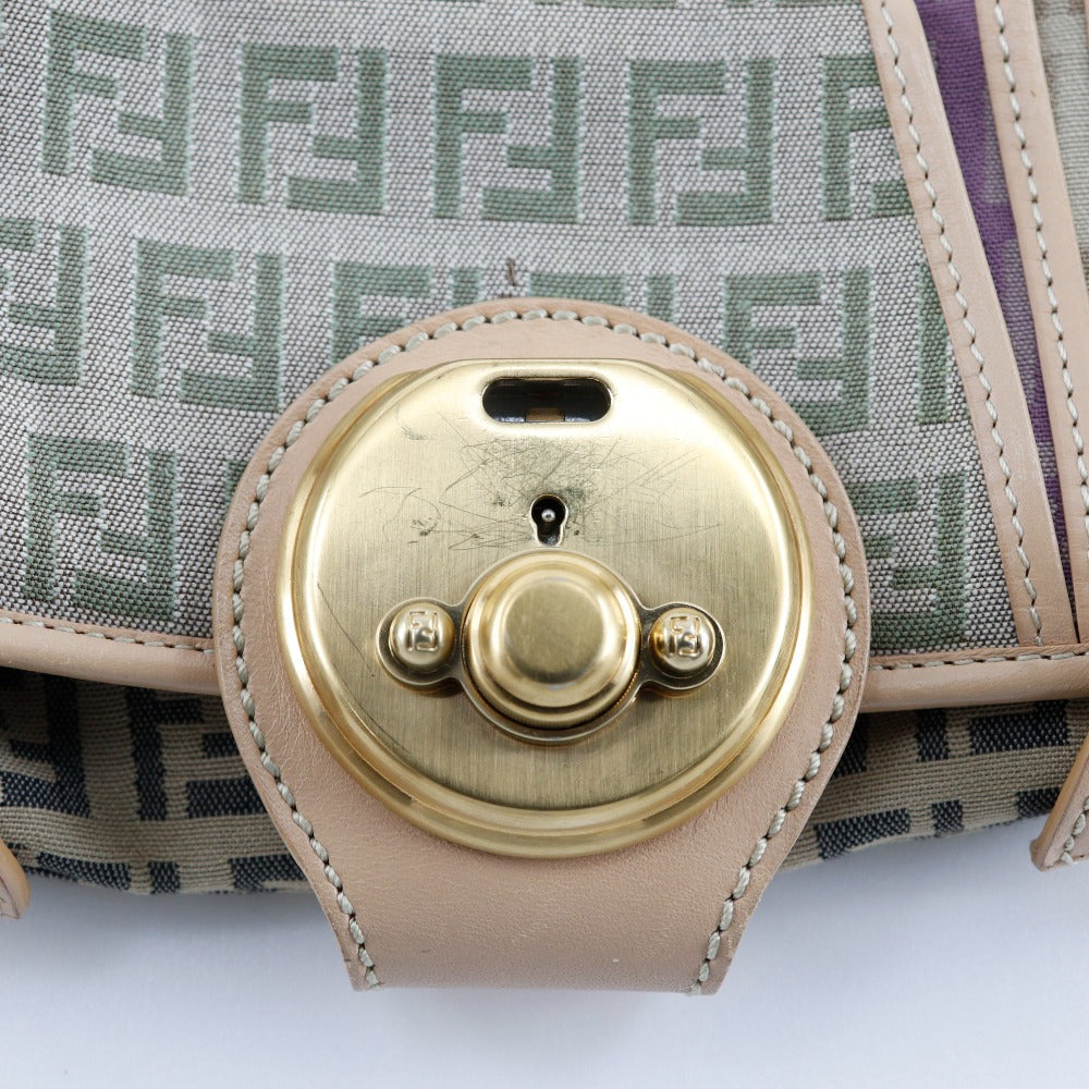 FENDI Shoulder Bag 8BR422 canvas beige one belt Zucchino Women Used