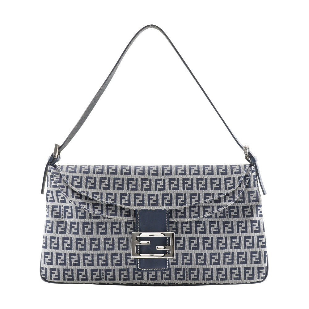 FENDI Shoulder Bag canvas Navy / Gray one belt Zucchino Women Used
