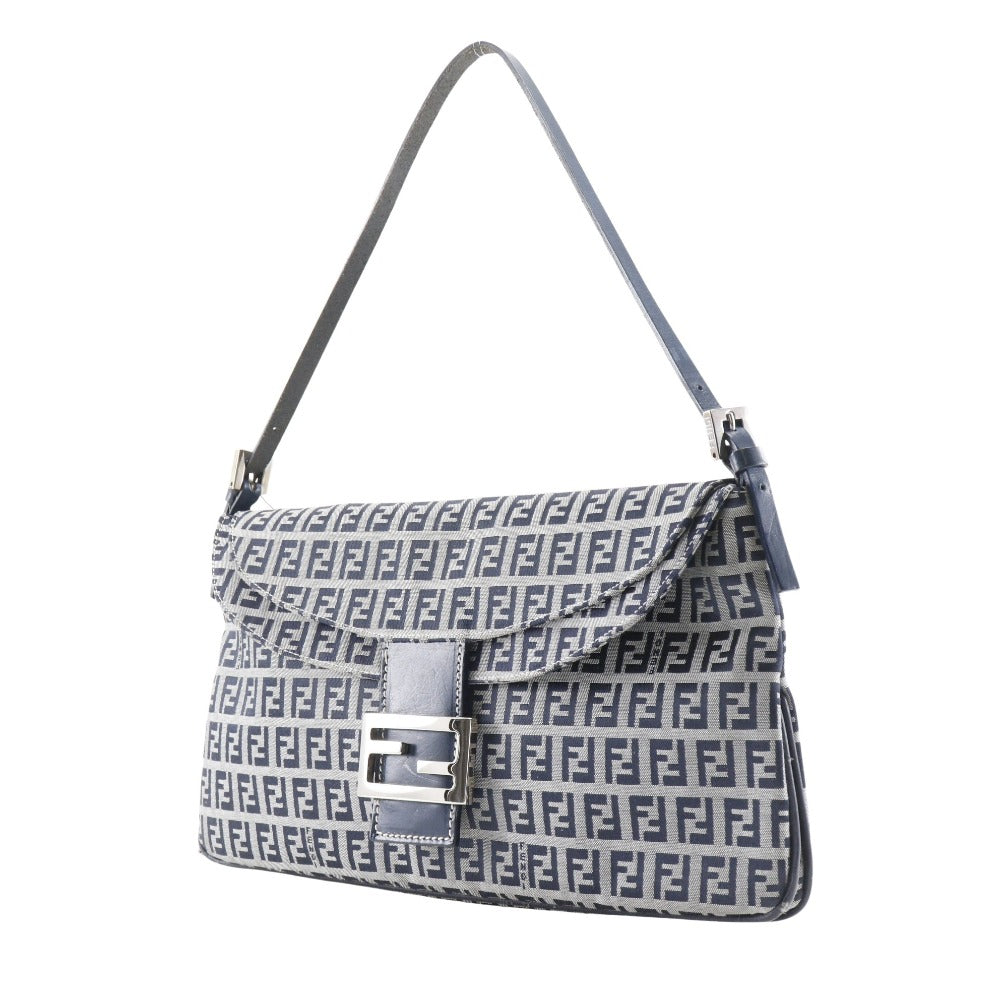 FENDI Shoulder Bag canvas Navy / Gray one belt Zucchino Women Used