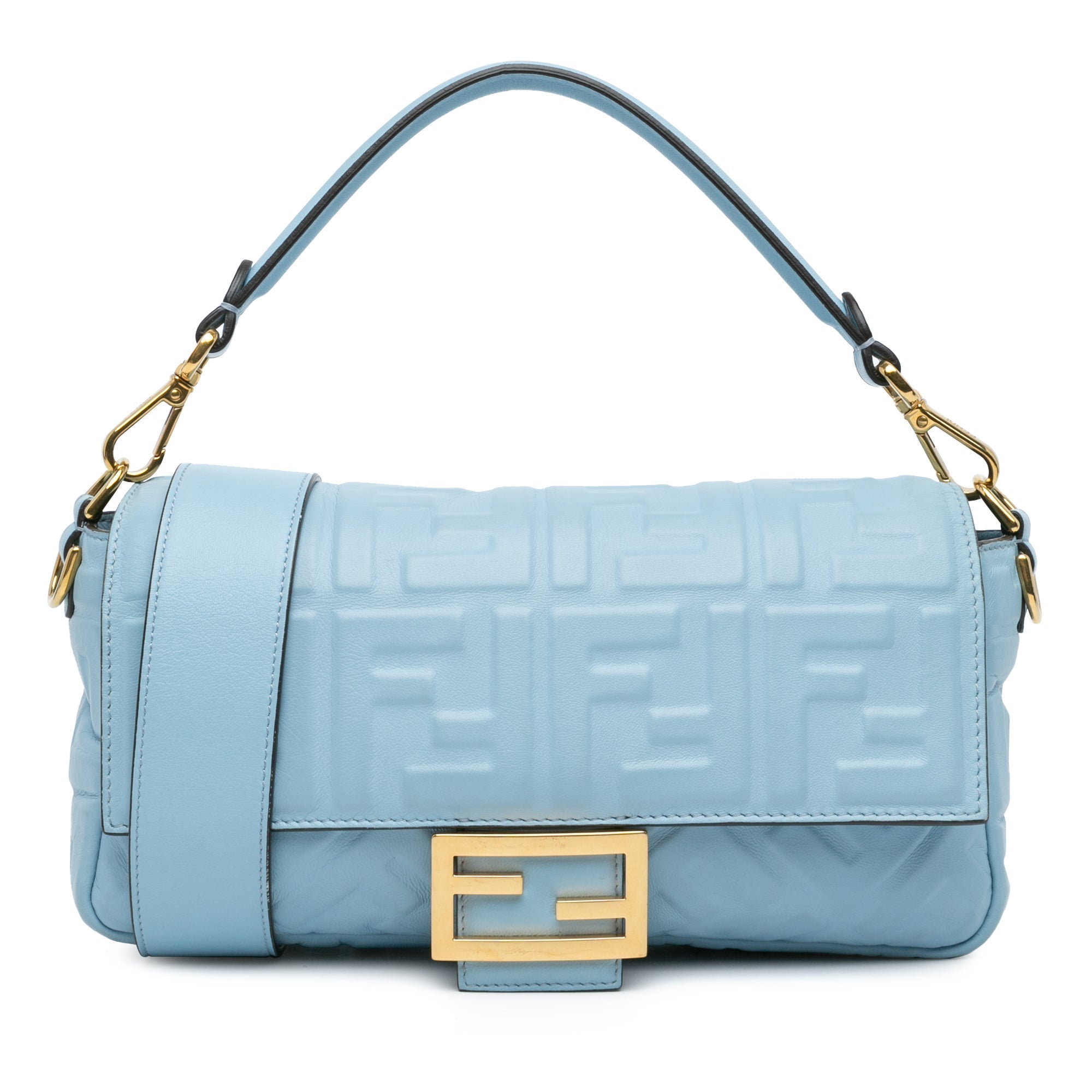 Blue Fendi Zucca Embossed Leather Baguette Satchel