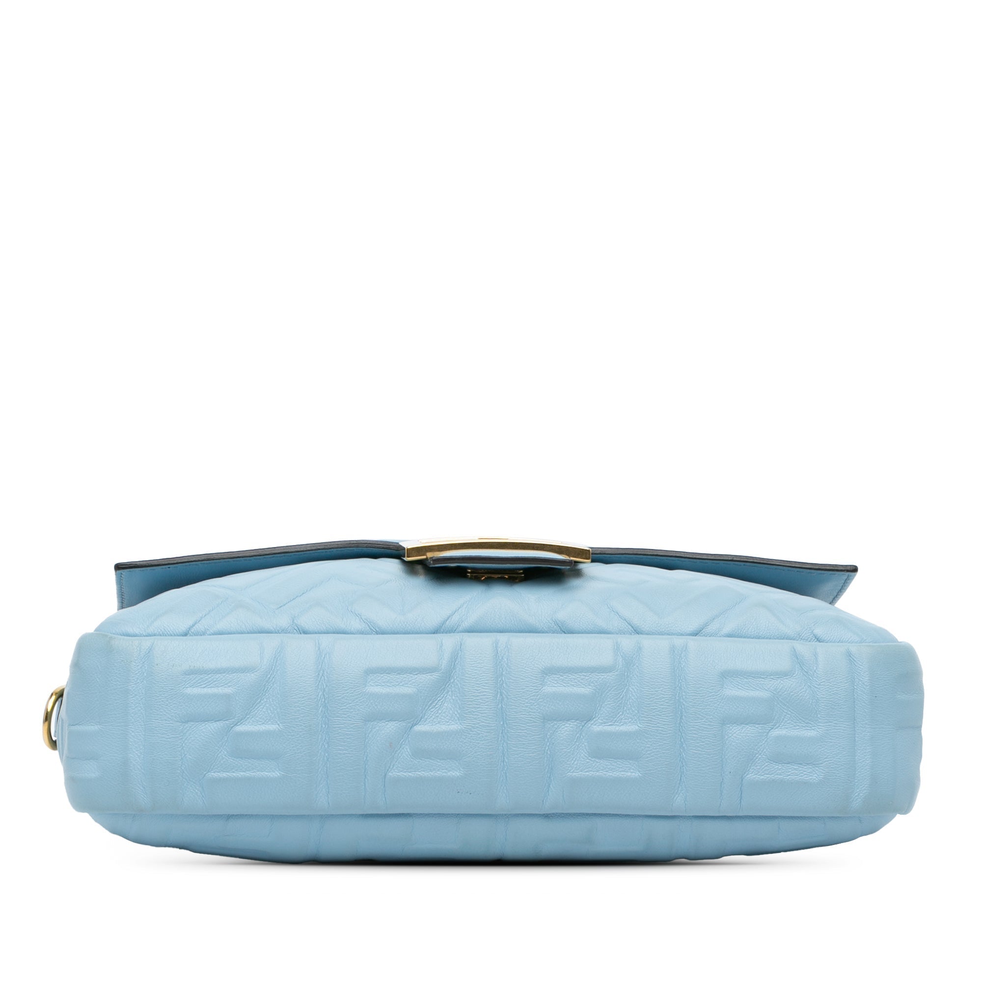 Blue Fendi Zucca Embossed Leather Baguette Satchel