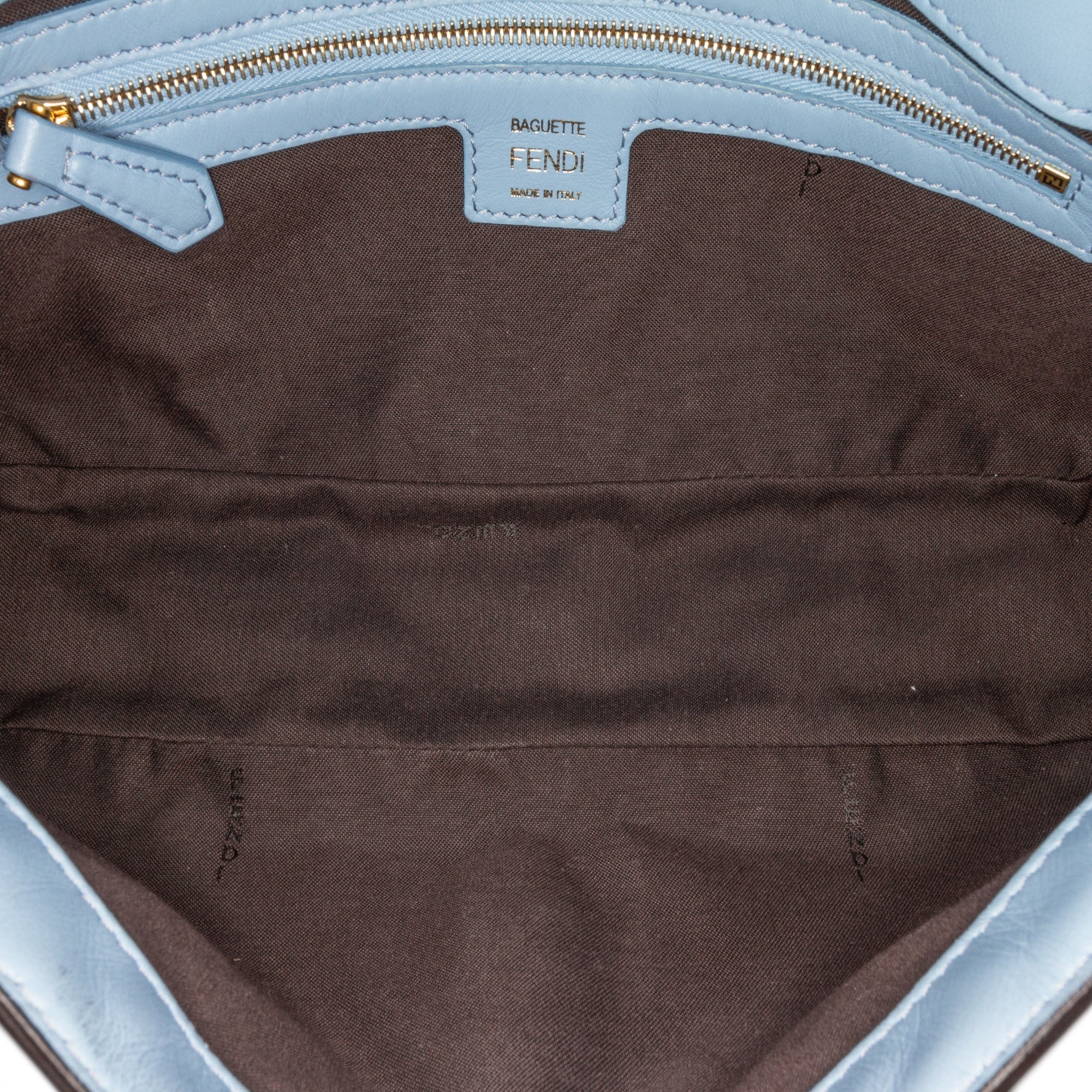 Blue Fendi Zucca Embossed Leather Baguette Satchel