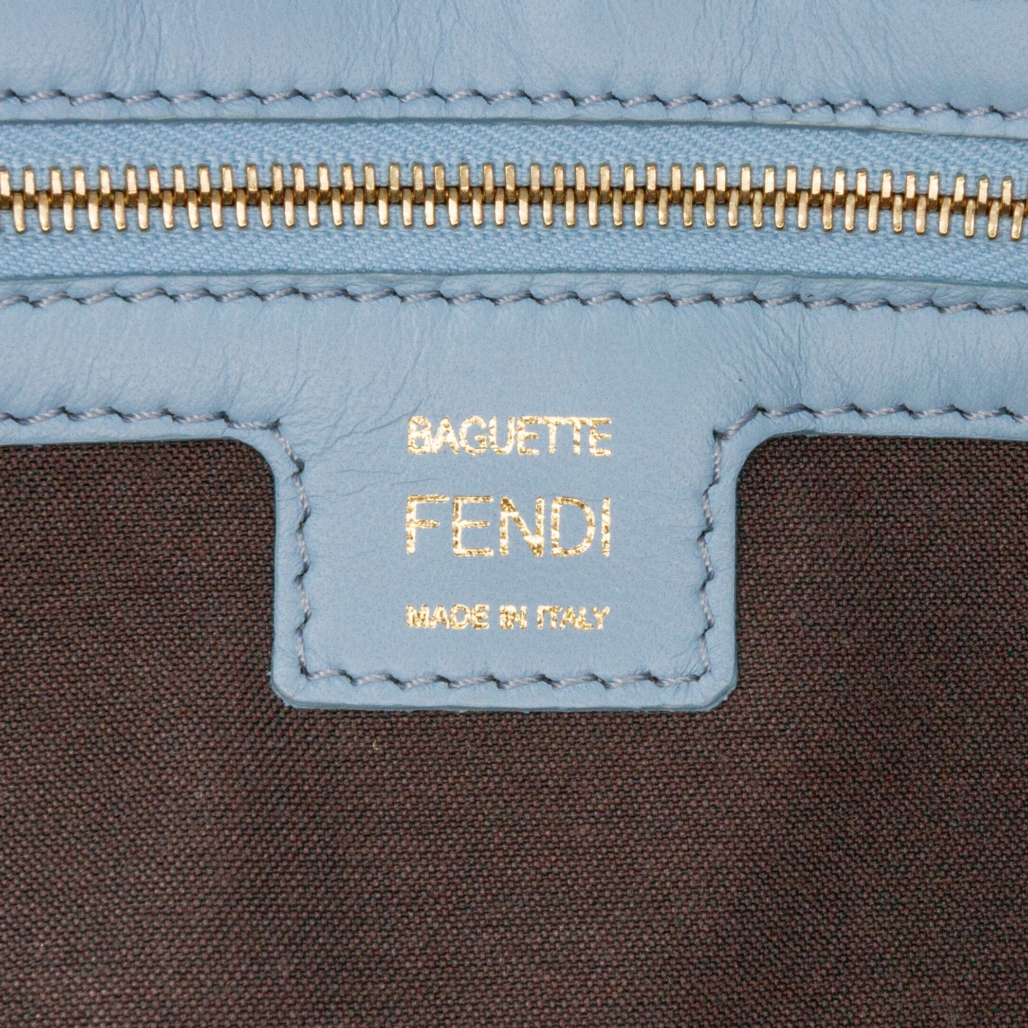 Blue Fendi Zucca Embossed Leather Baguette Satchel