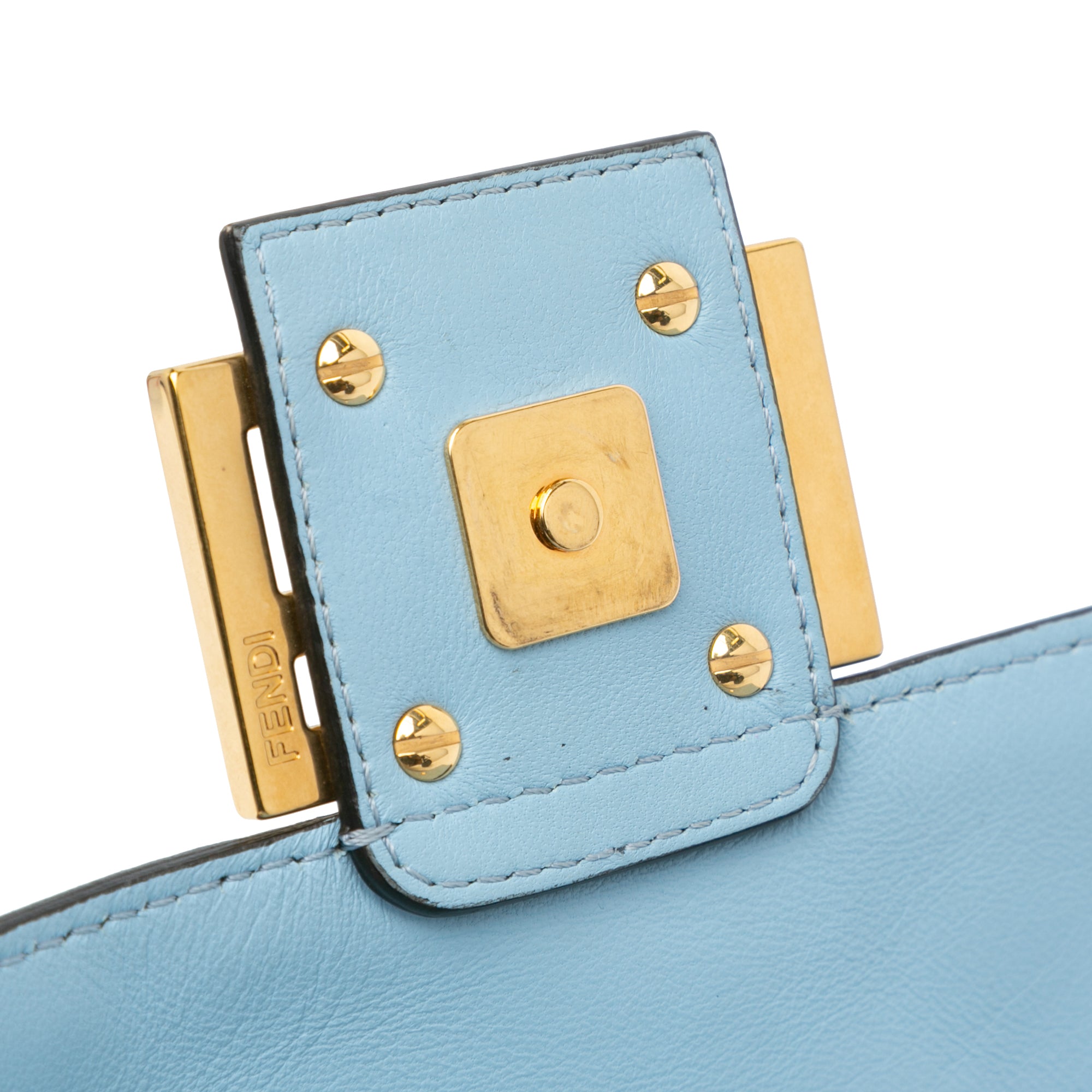 Blue Fendi Zucca Embossed Leather Baguette Satchel