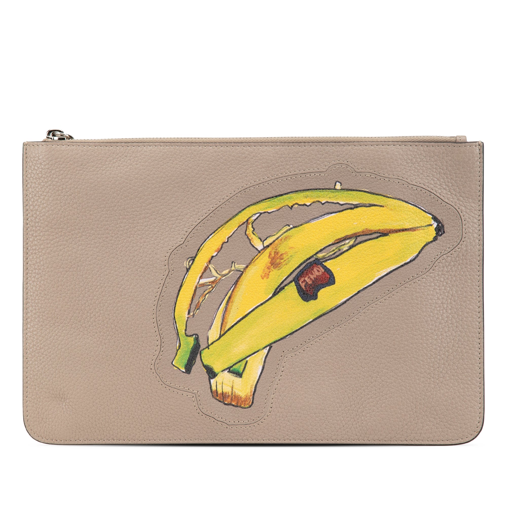 Brown Fendi Sue Tilley Leather Banana Zip Clutch