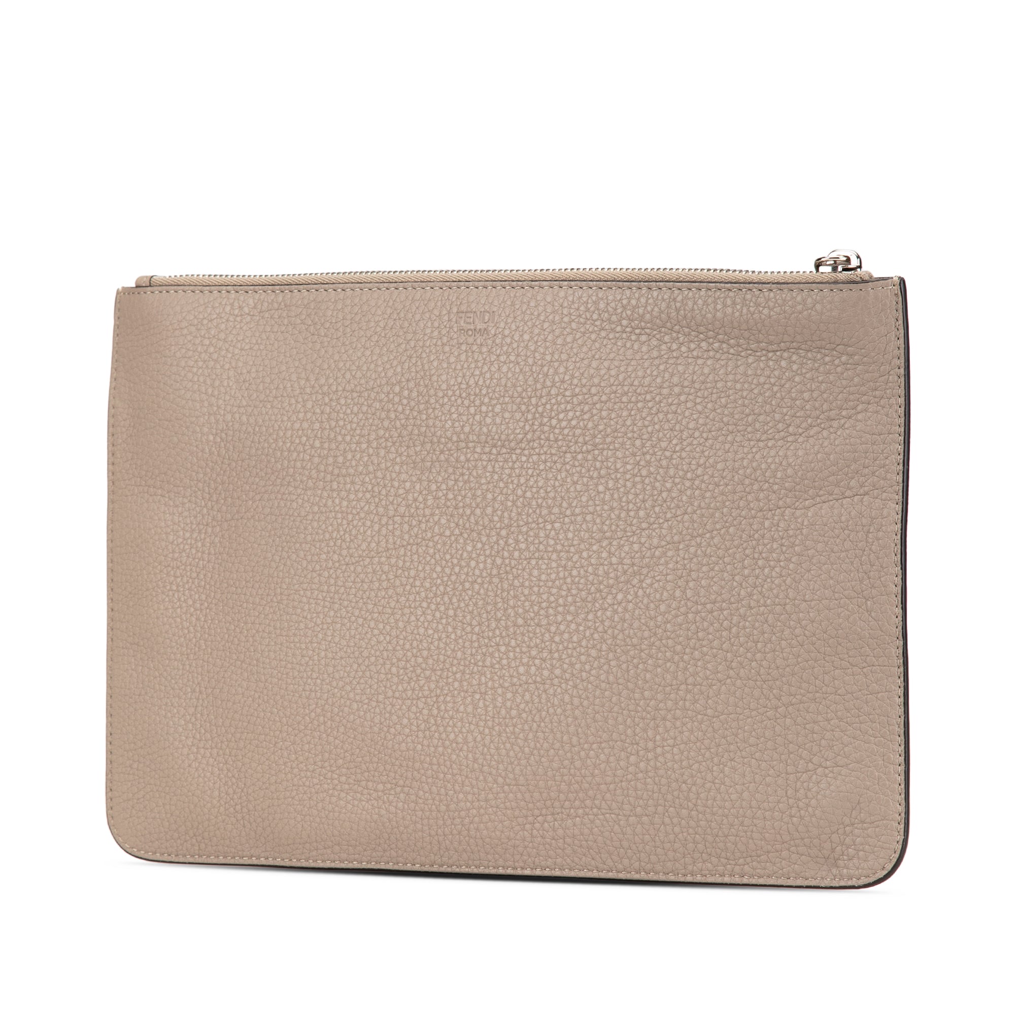 Brown Fendi Sue Tilley Leather Banana Zip Clutch