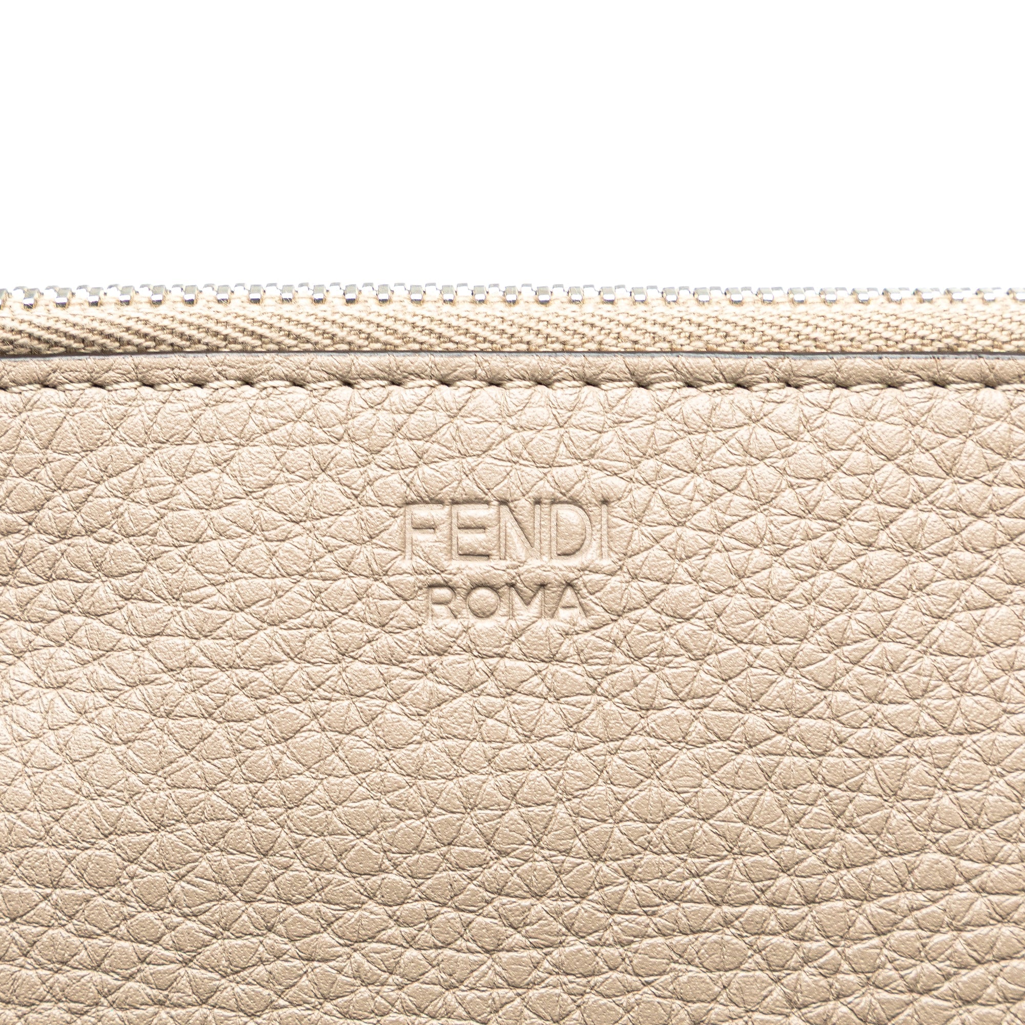 Brown Fendi Sue Tilley Leather Banana Zip Clutch