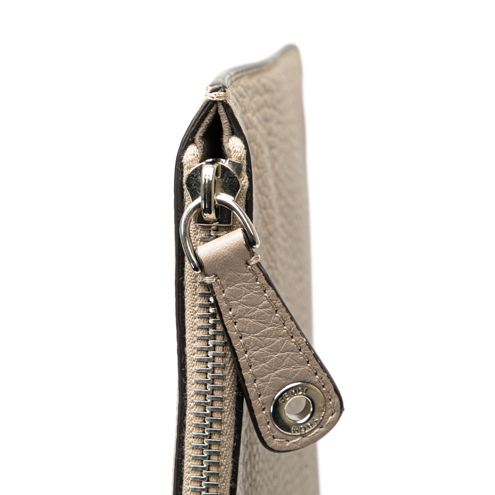 Brown Fendi Sue Tilley Leather Banana Zip Clutch