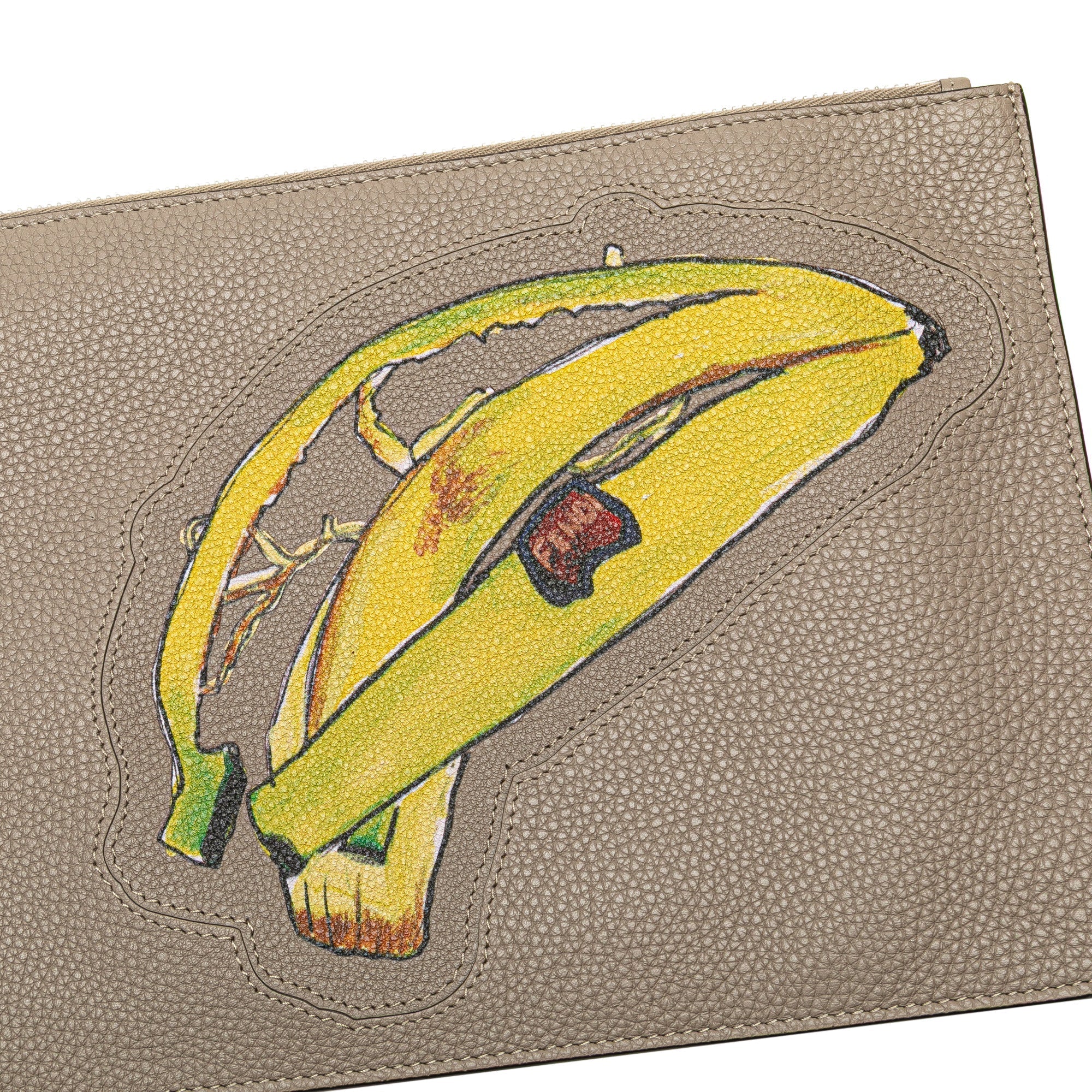 Brown Fendi Sue Tilley Leather Banana Zip Clutch