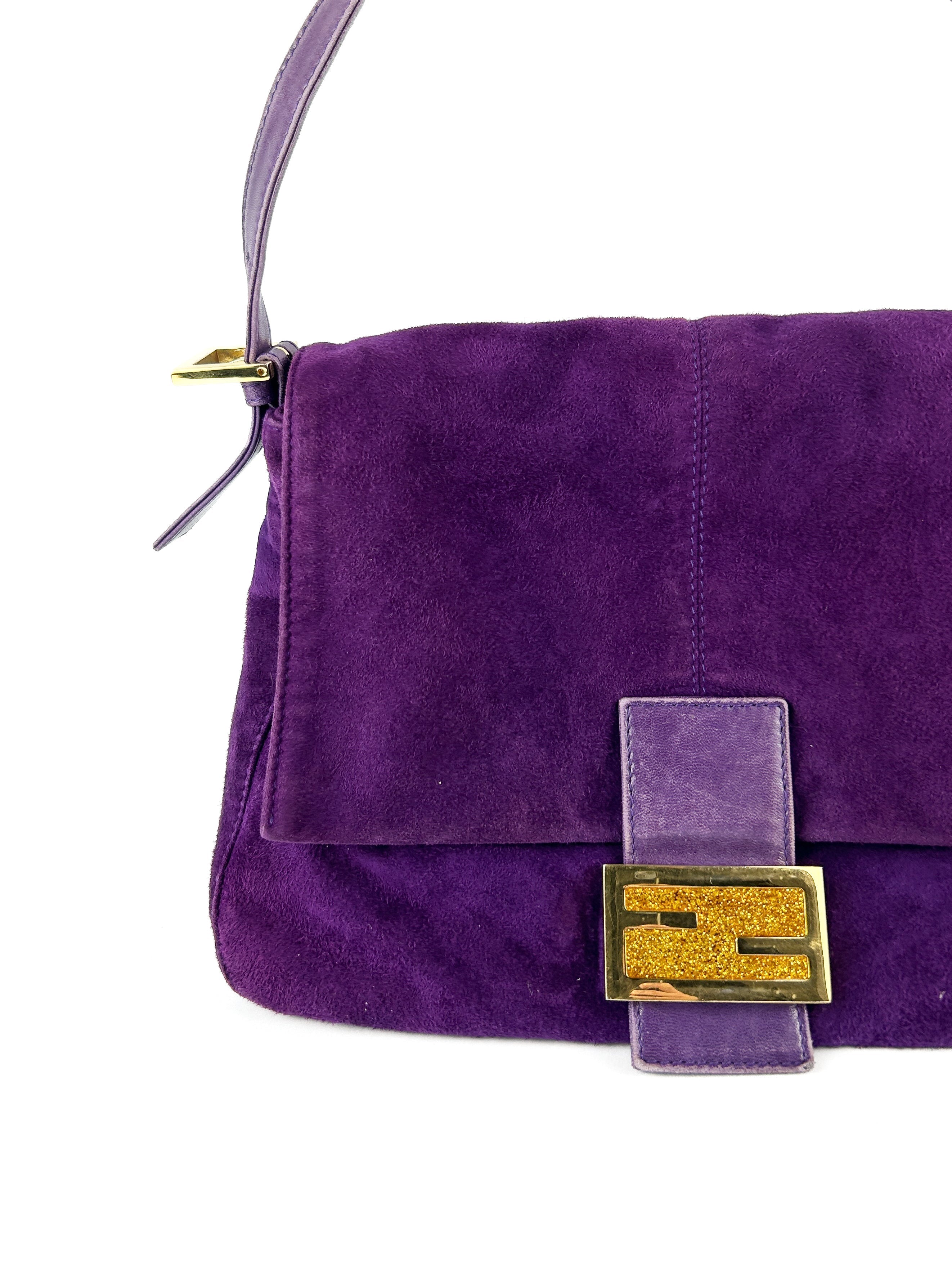 Vintage Fendi Purple Suede Mamma Baguette Shoulder Bag