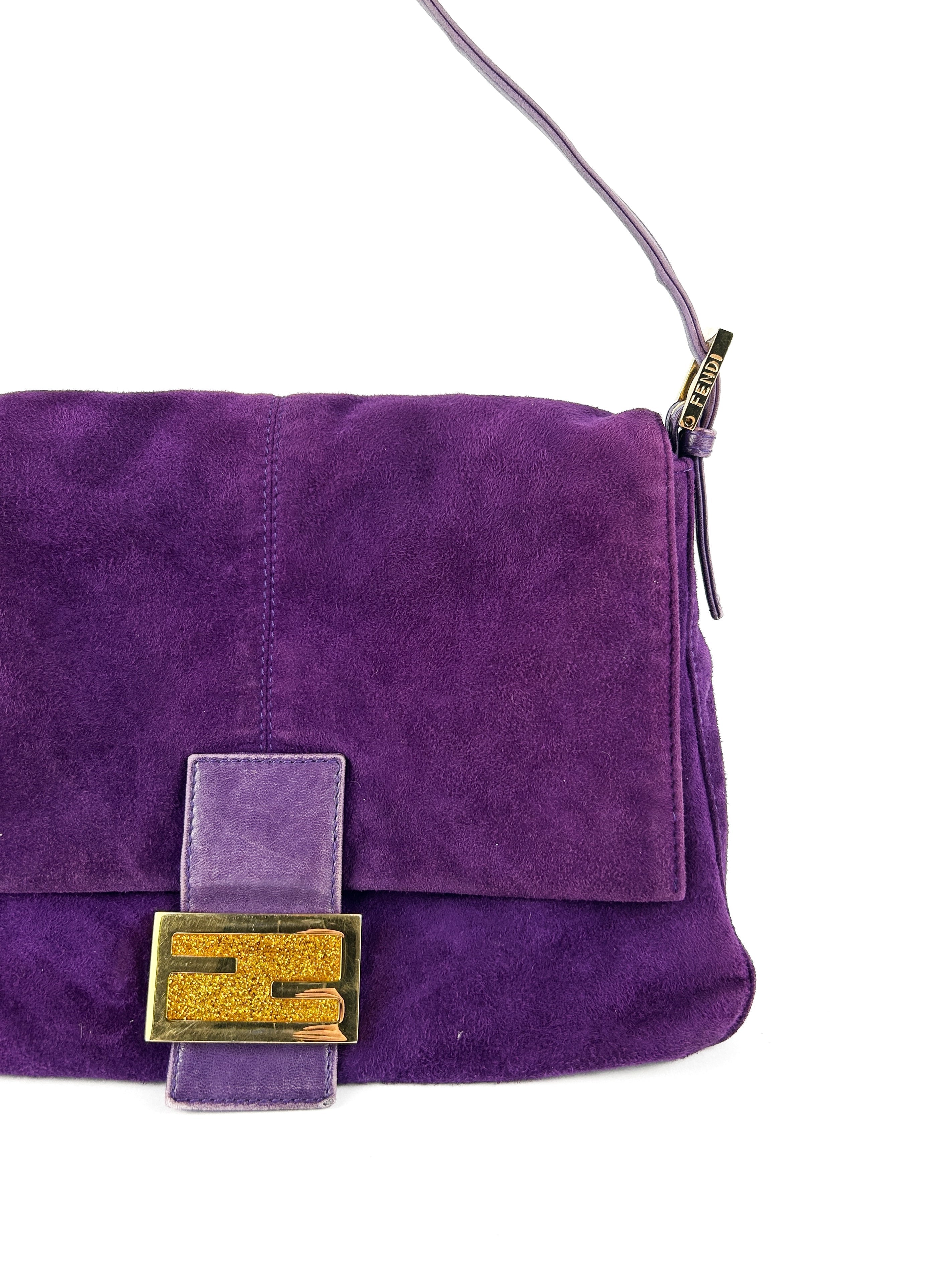 Vintage Fendi Purple Suede Mamma Baguette Shoulder Bag