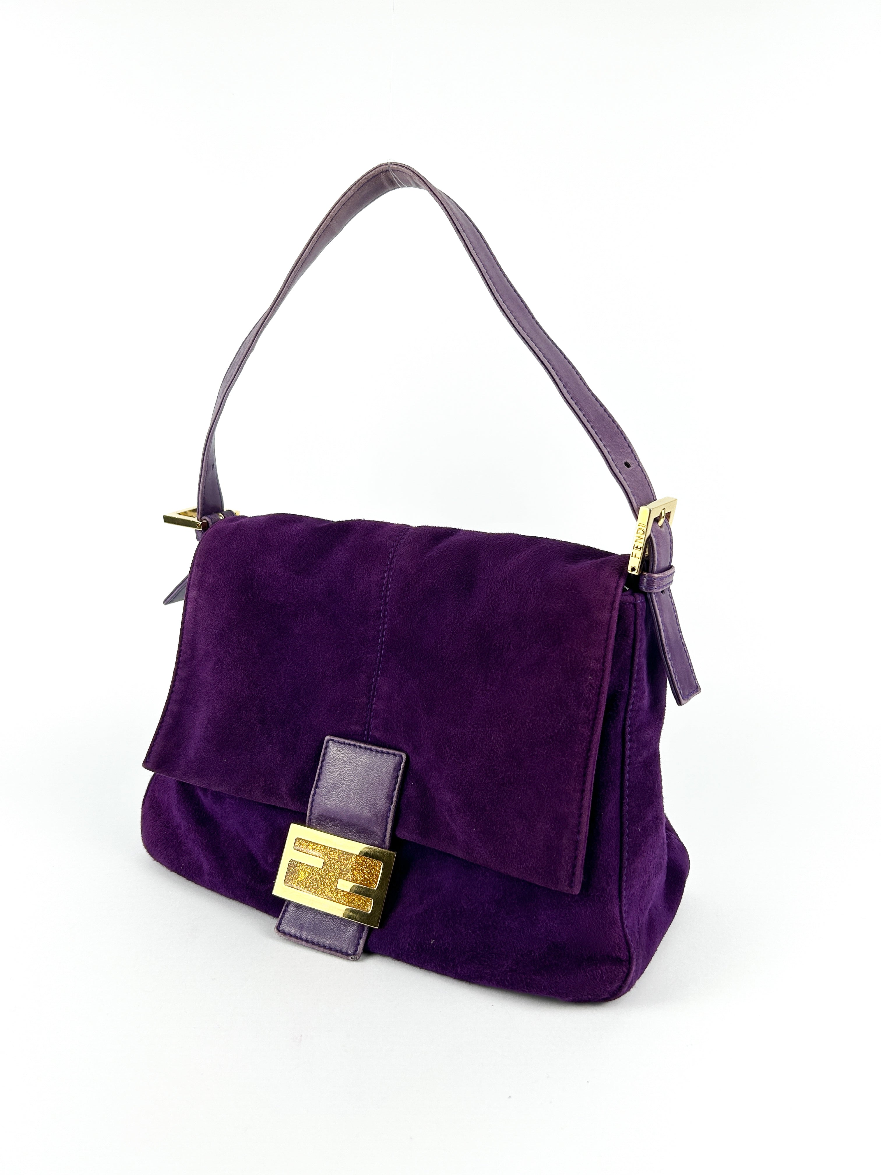 Vintage Fendi Purple Suede Mamma Baguette Shoulder Bag