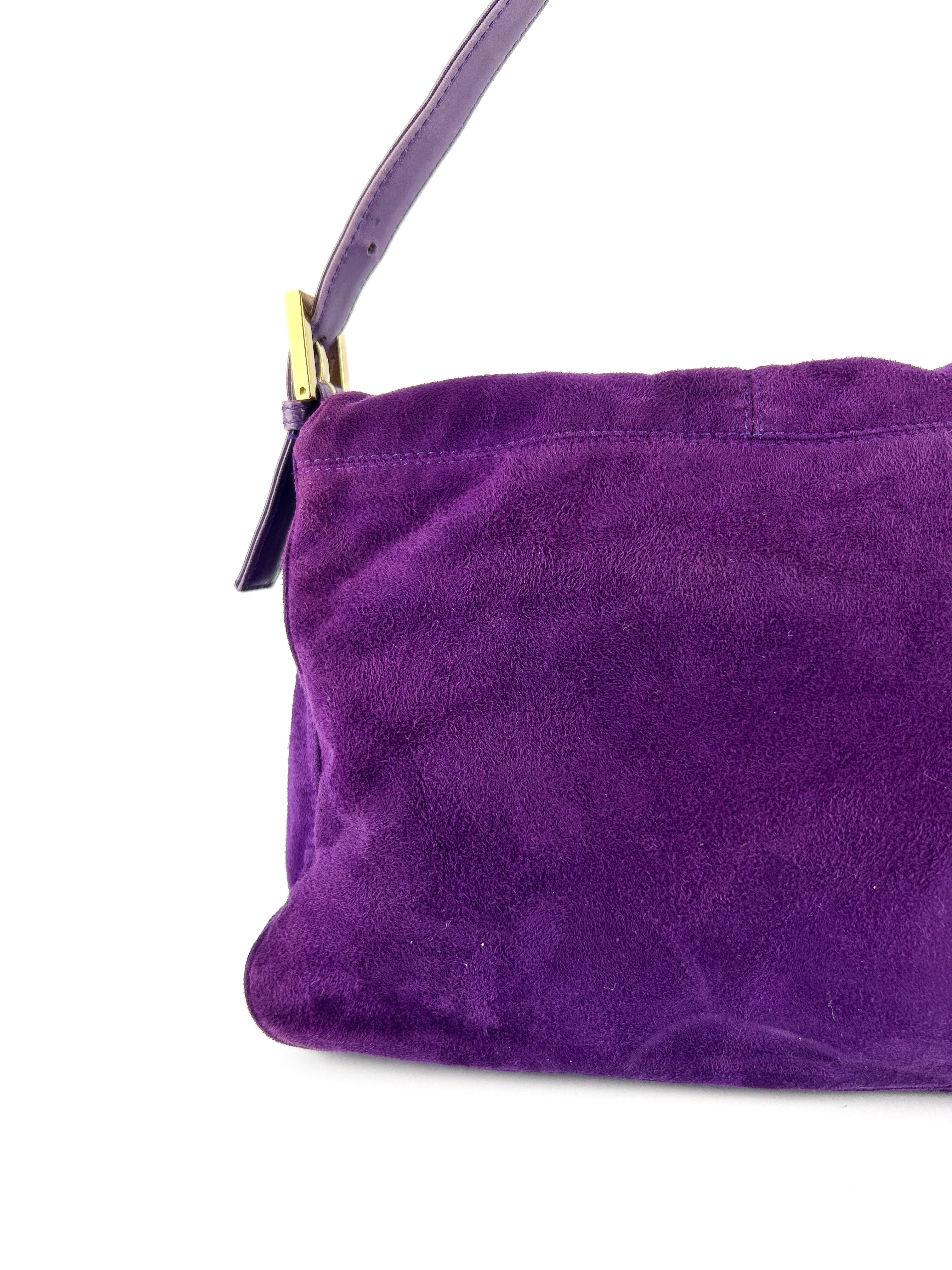 Vintage Fendi Purple Suede Mamma Baguette Shoulder Bag