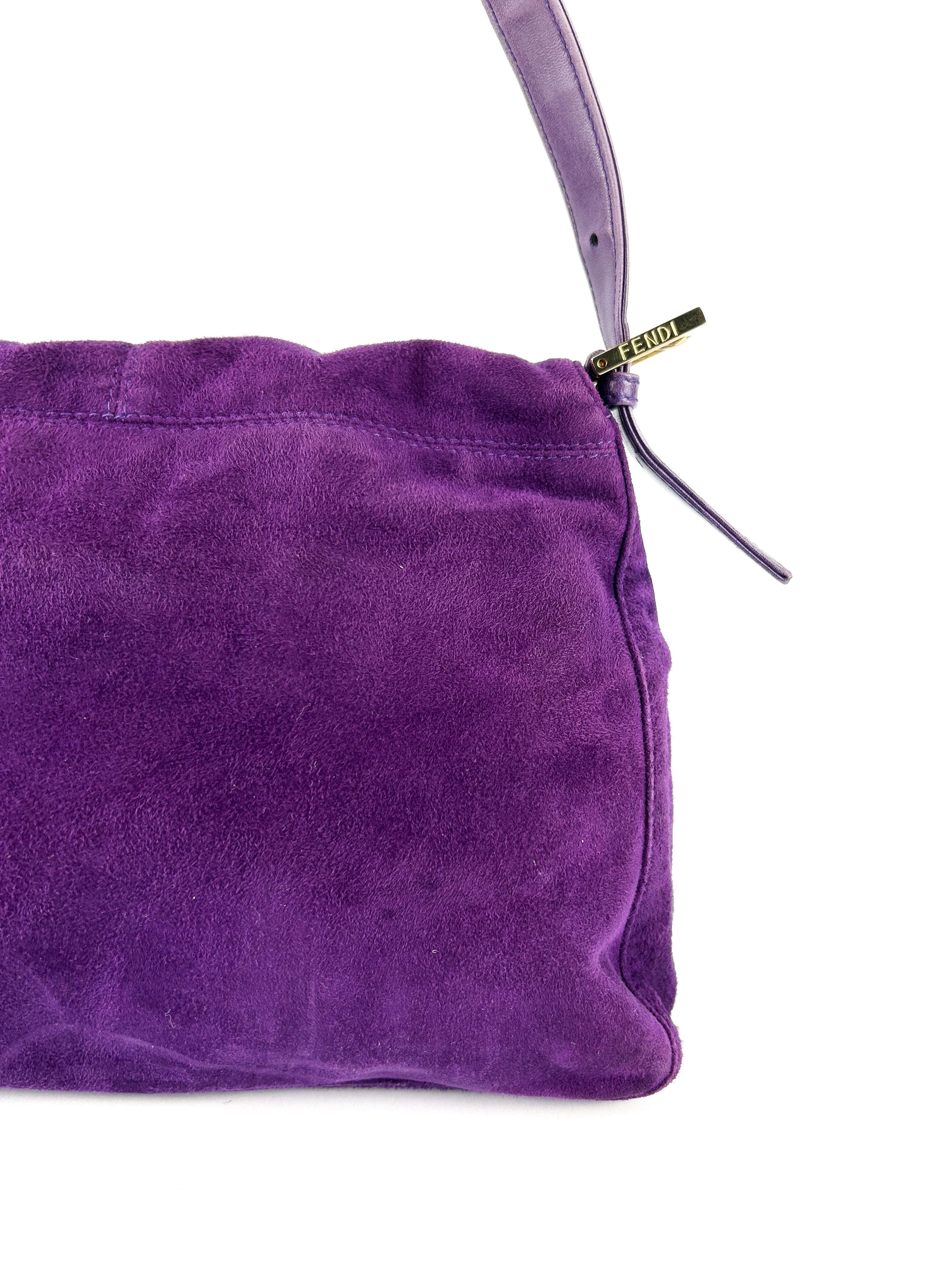 Vintage Fendi Purple Suede Mamma Baguette Shoulder Bag