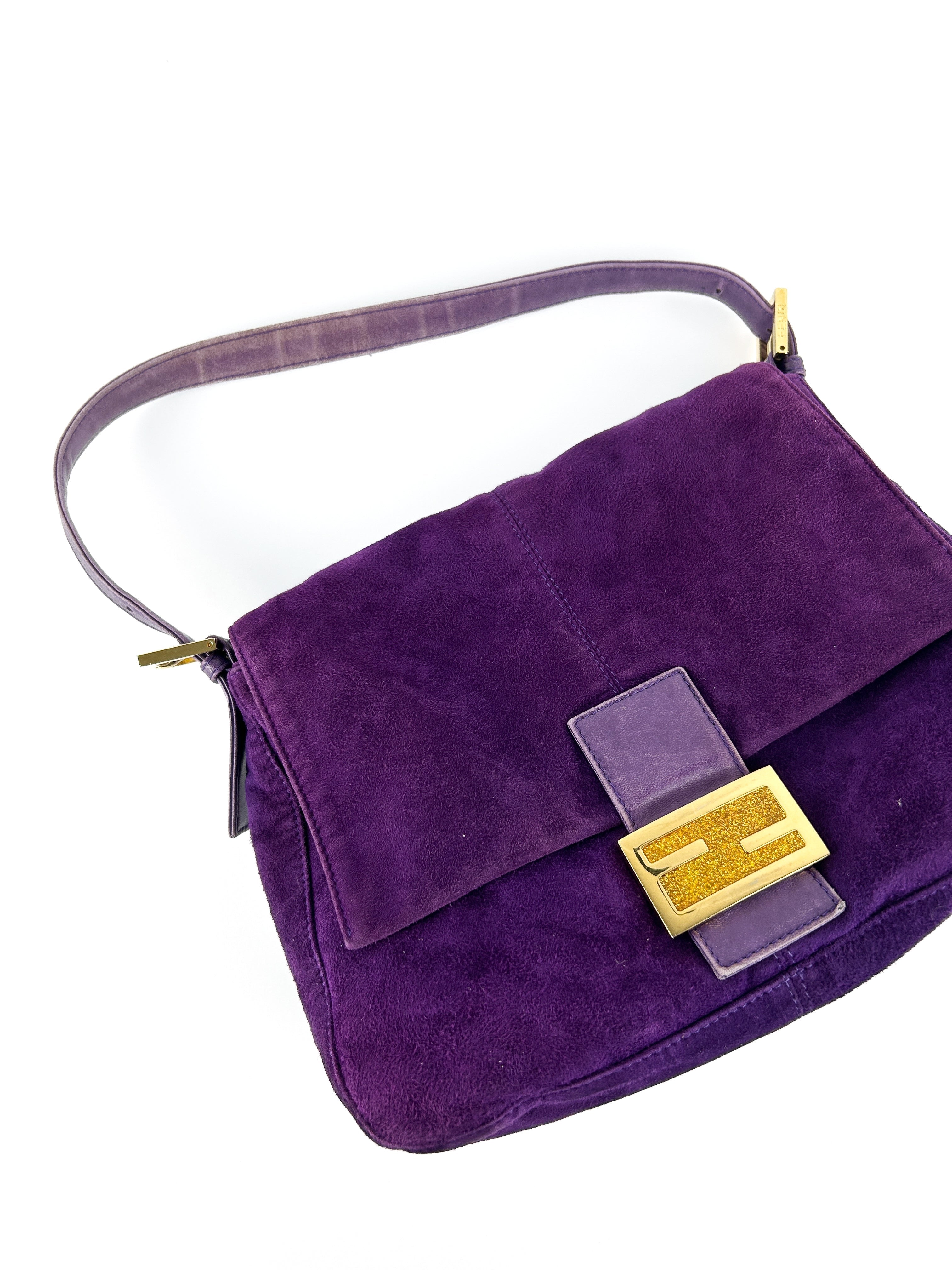 Vintage Fendi Purple Suede Mamma Baguette Shoulder Bag