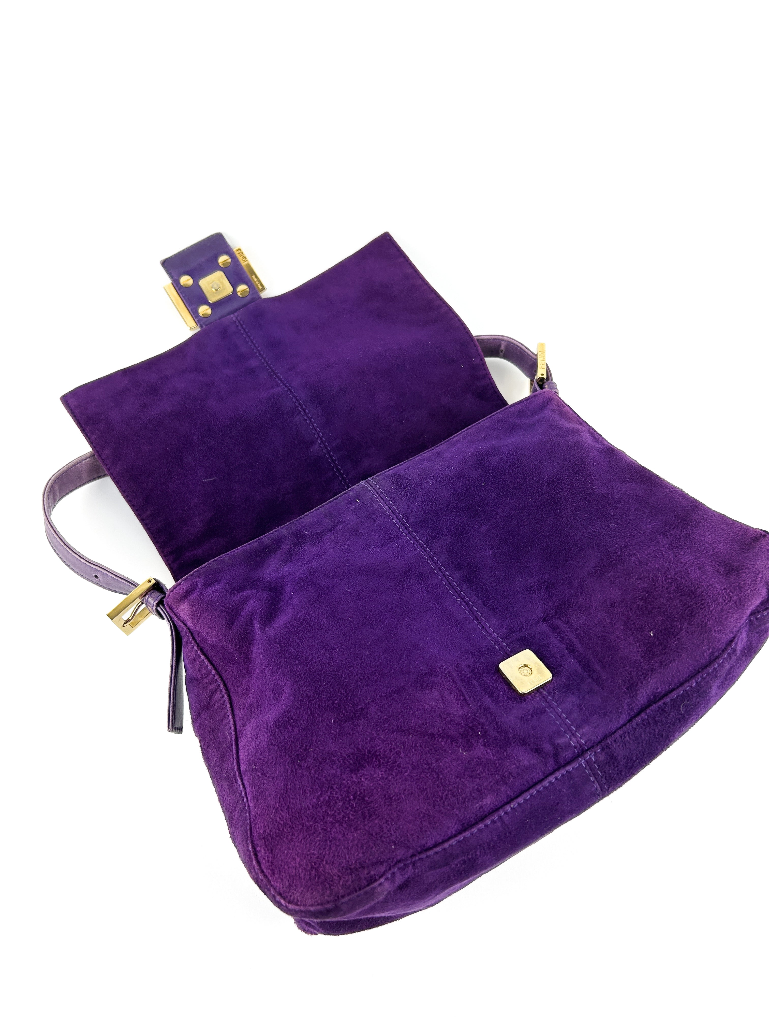 Vintage Fendi Purple Suede Mamma Baguette Shoulder Bag
