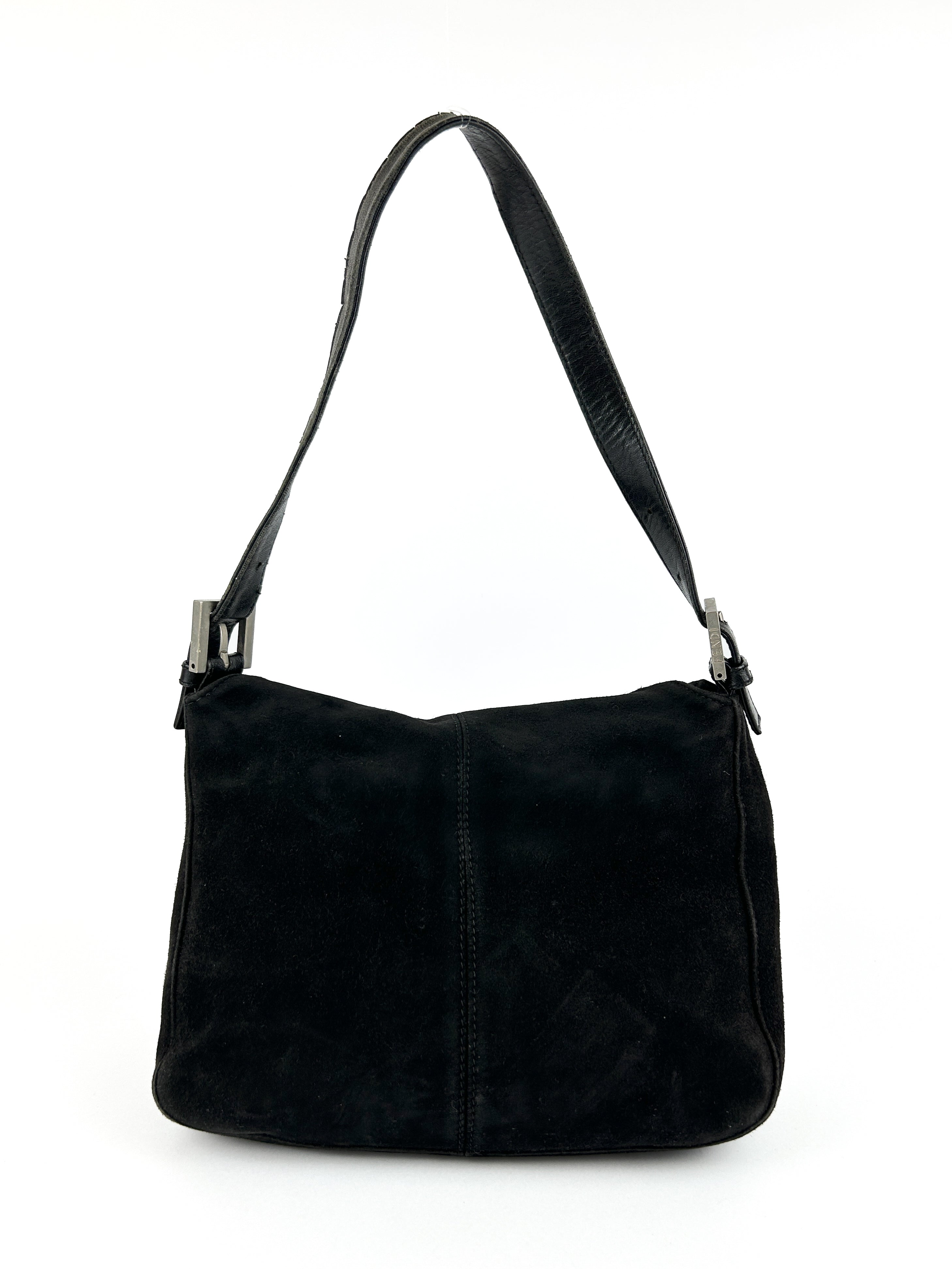 Vintage Fendi Black Suede Mamma Baguette Shoulder Bag