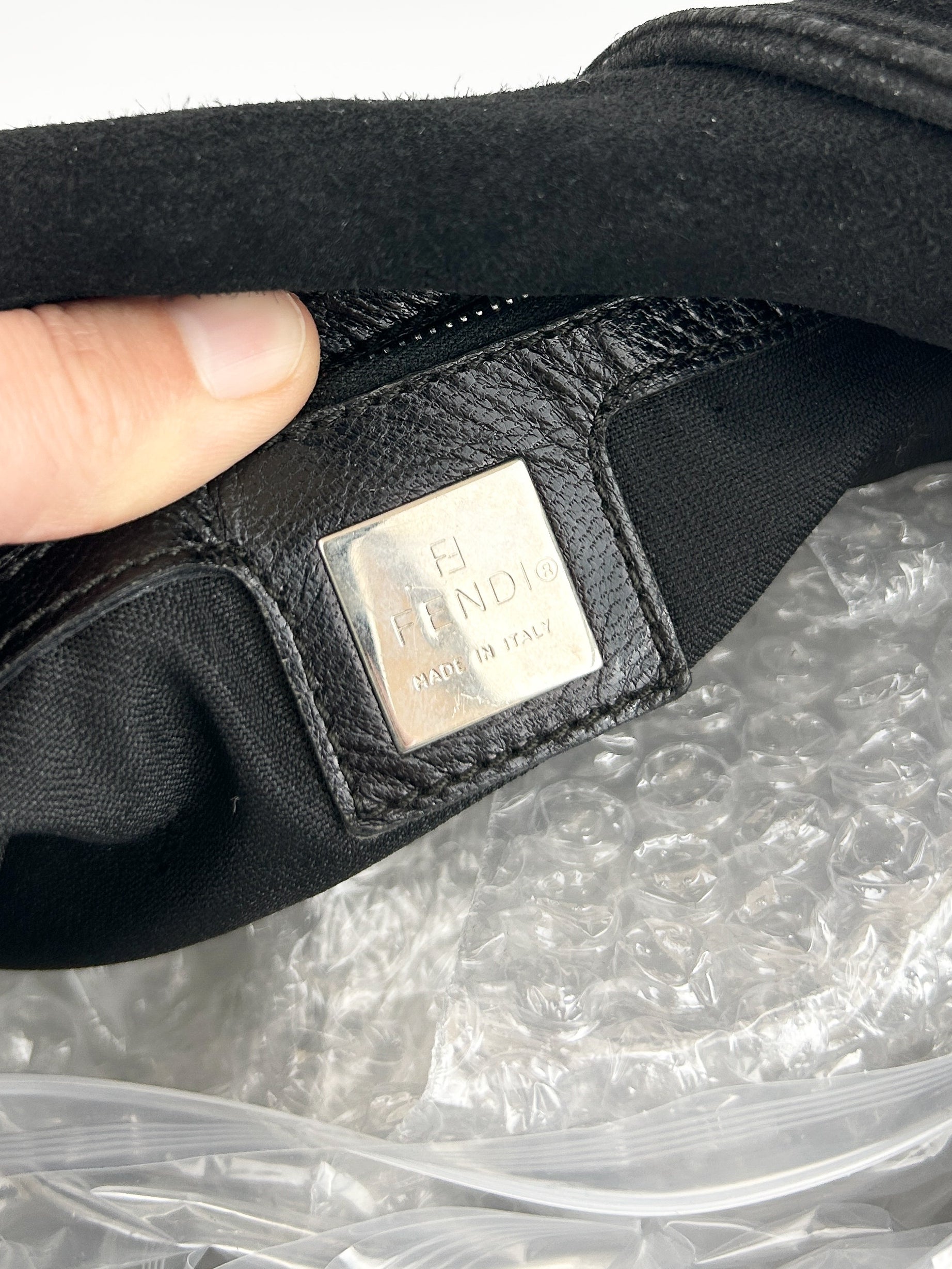 Vintage Fendi Black Suede Mamma Baguette Shoulder Bag