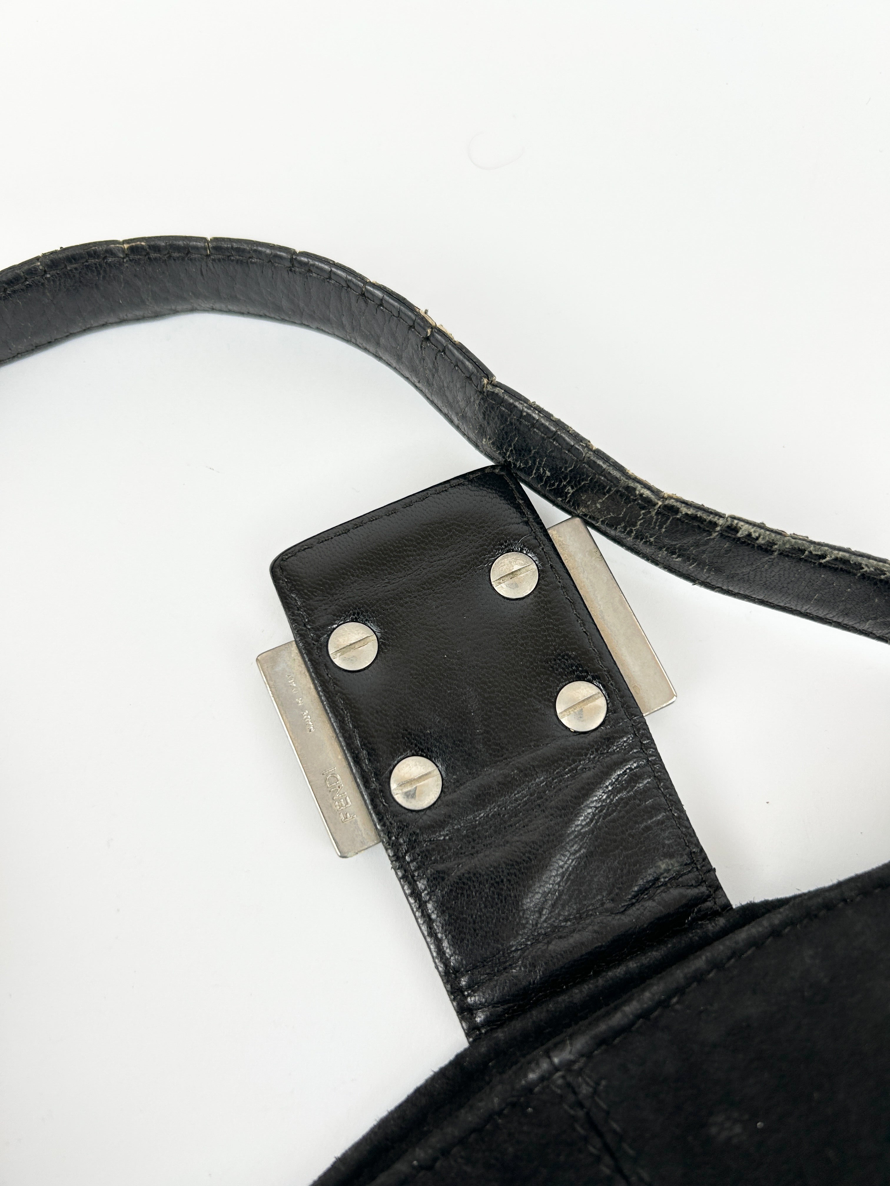 Vintage Fendi Black Suede Mamma Baguette Shoulder Bag