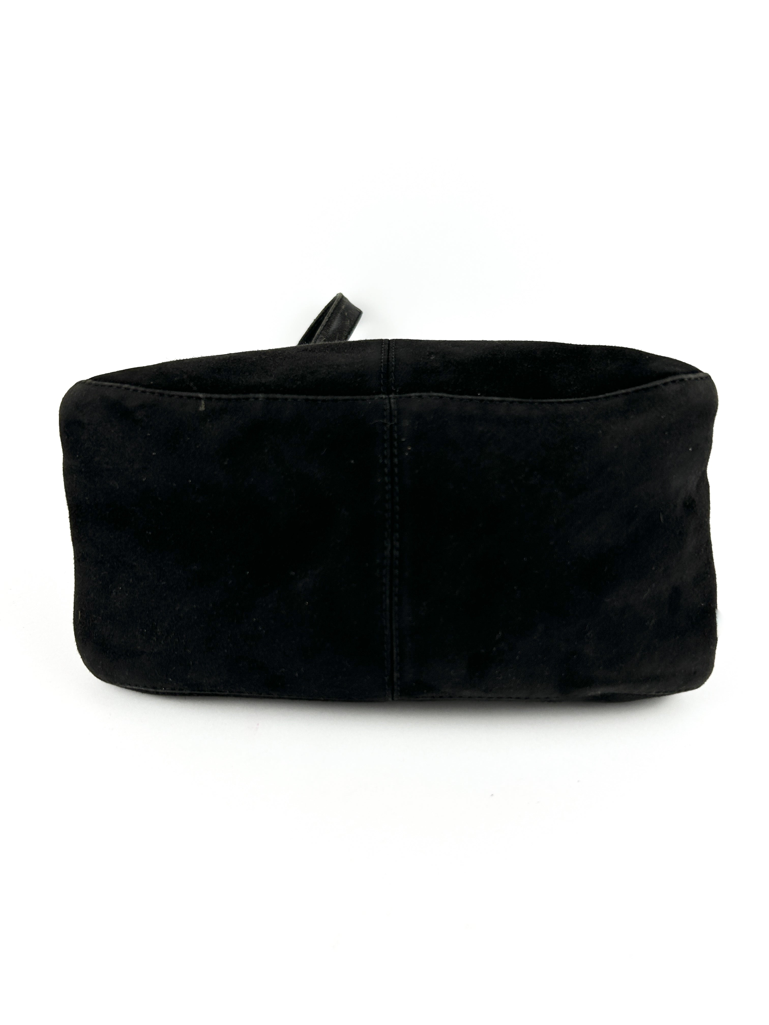 Vintage Fendi Black Suede Mamma Baguette Shoulder Bag