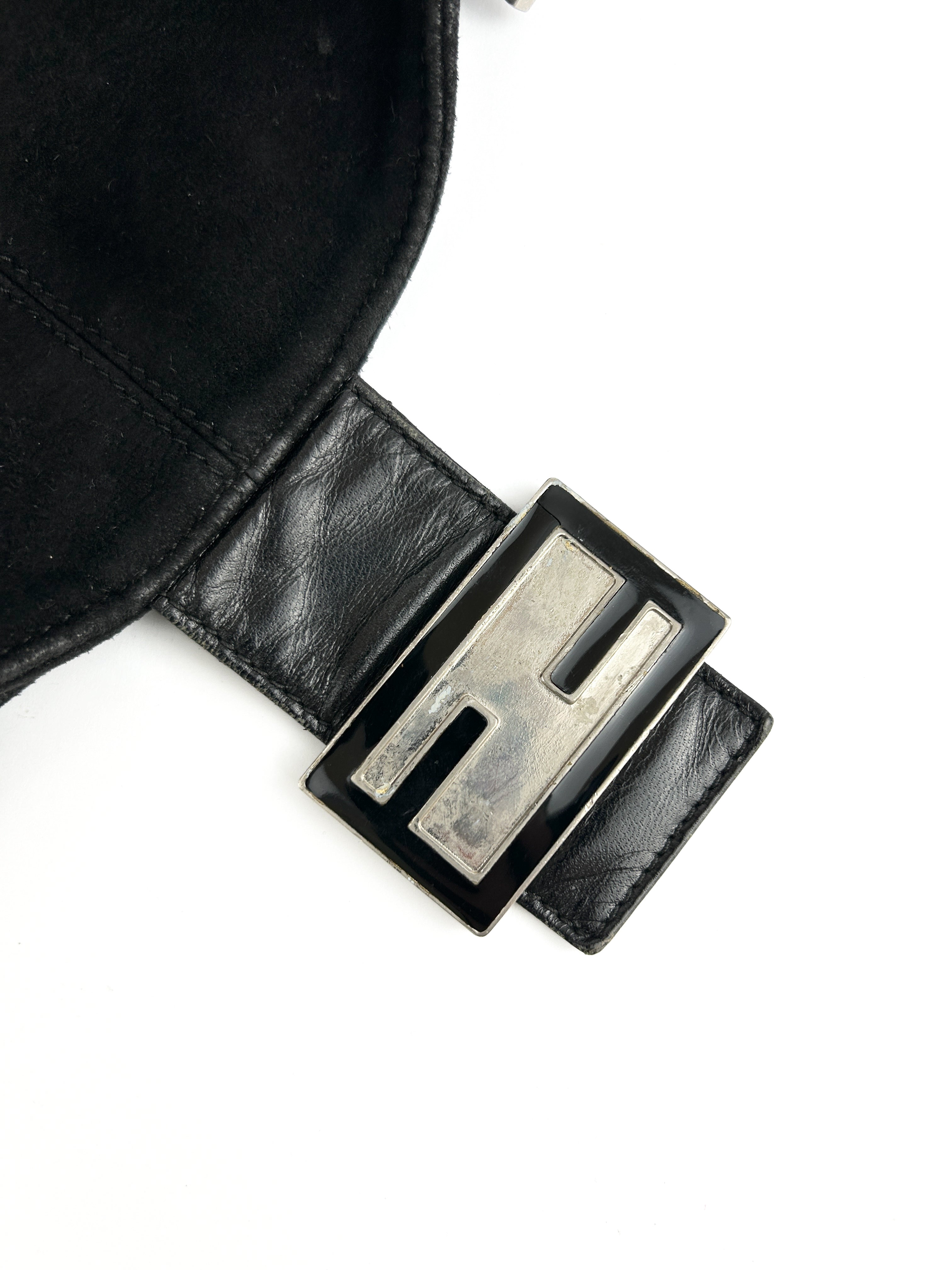 Vintage Fendi Black Suede Mamma Baguette Shoulder Bag