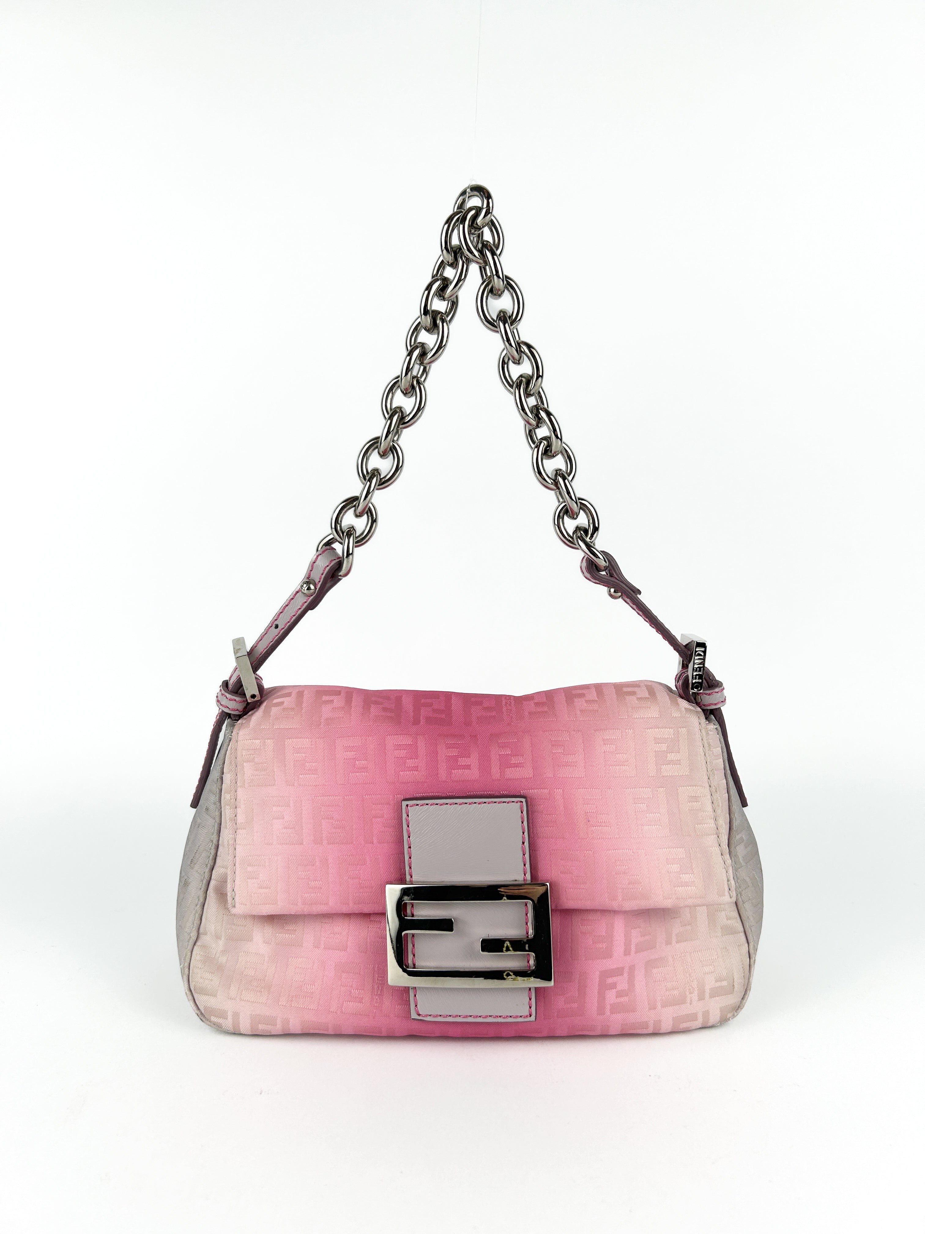 Fendi Zucca Pink Ombré Chain Mini Mamma Baguette Bag