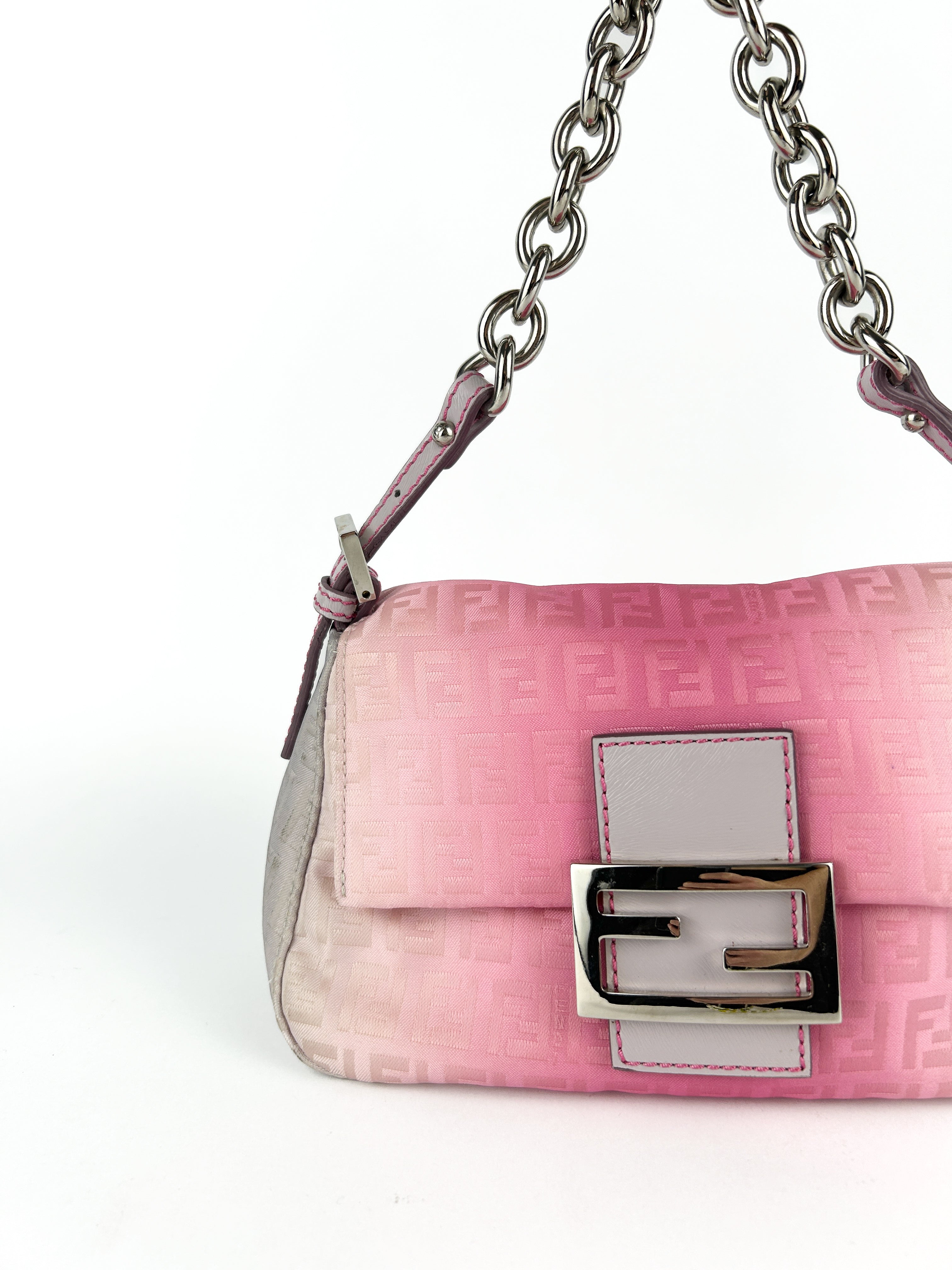 Fendi Zucca Pink Ombré Chain Mini Mamma Baguette Bag