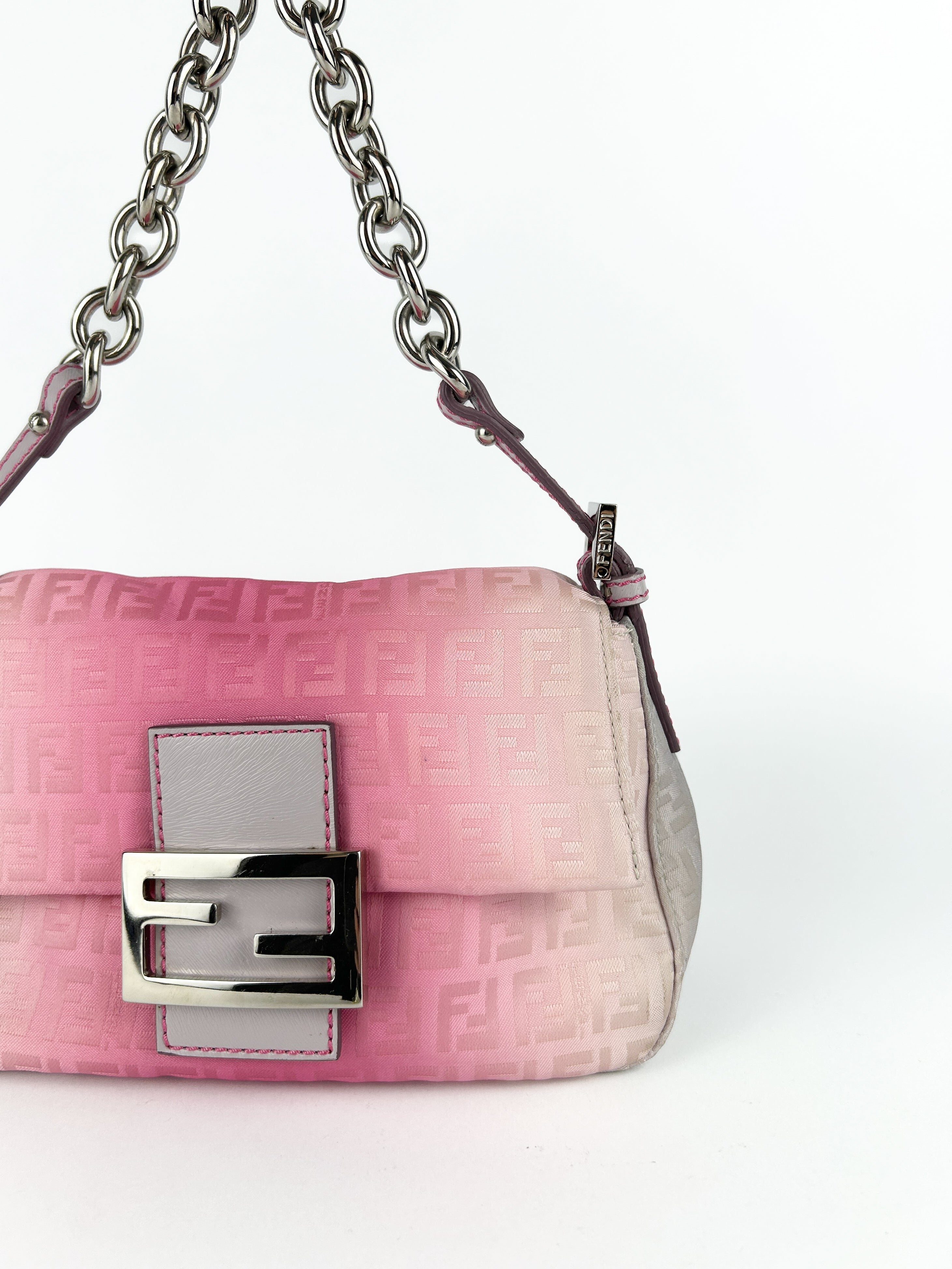 Fendi Zucca Pink Ombré Chain Mini Mamma Baguette Bag