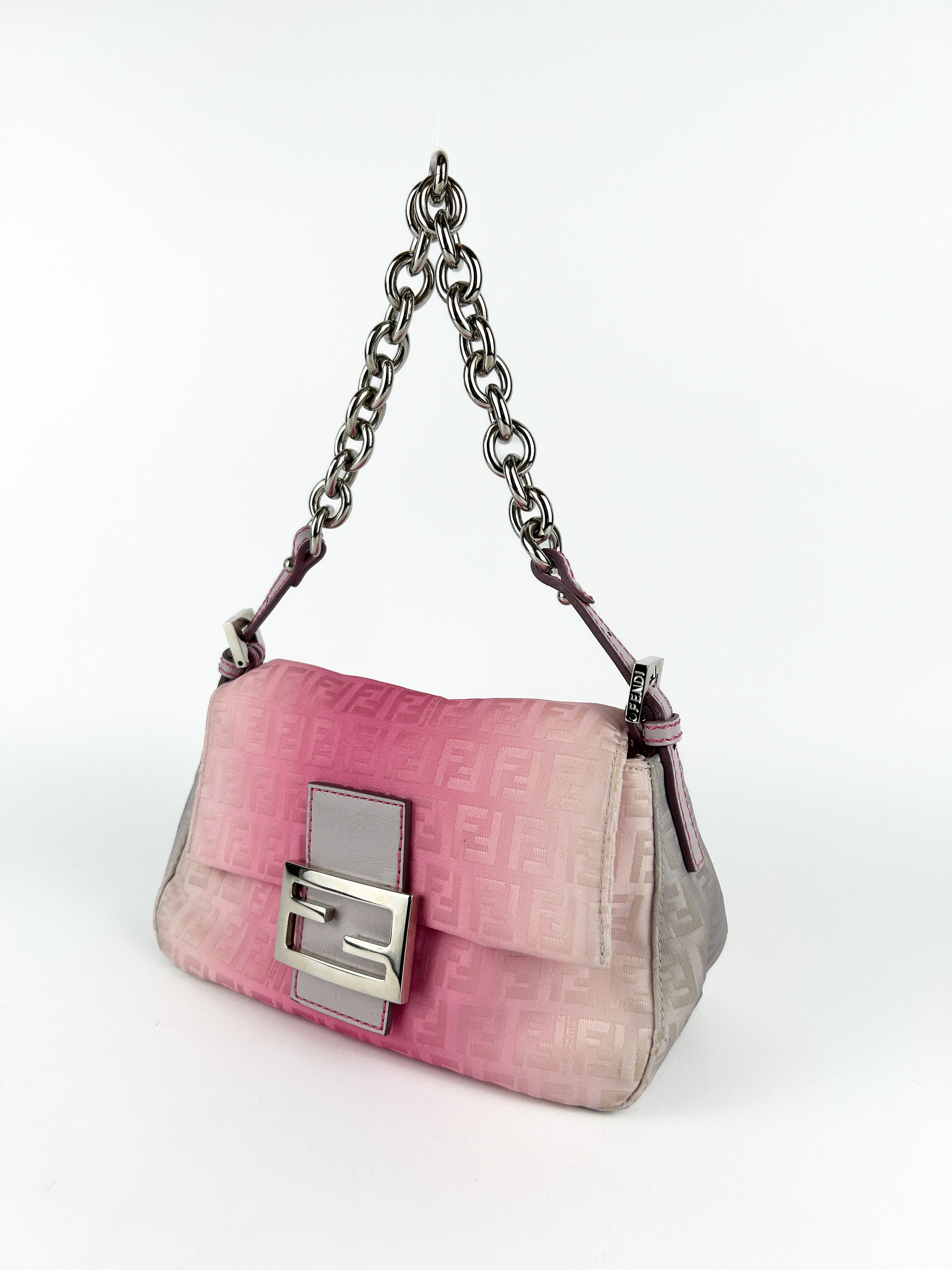 Fendi Zucca Pink Ombré Chain Mini Mamma Baguette Bag