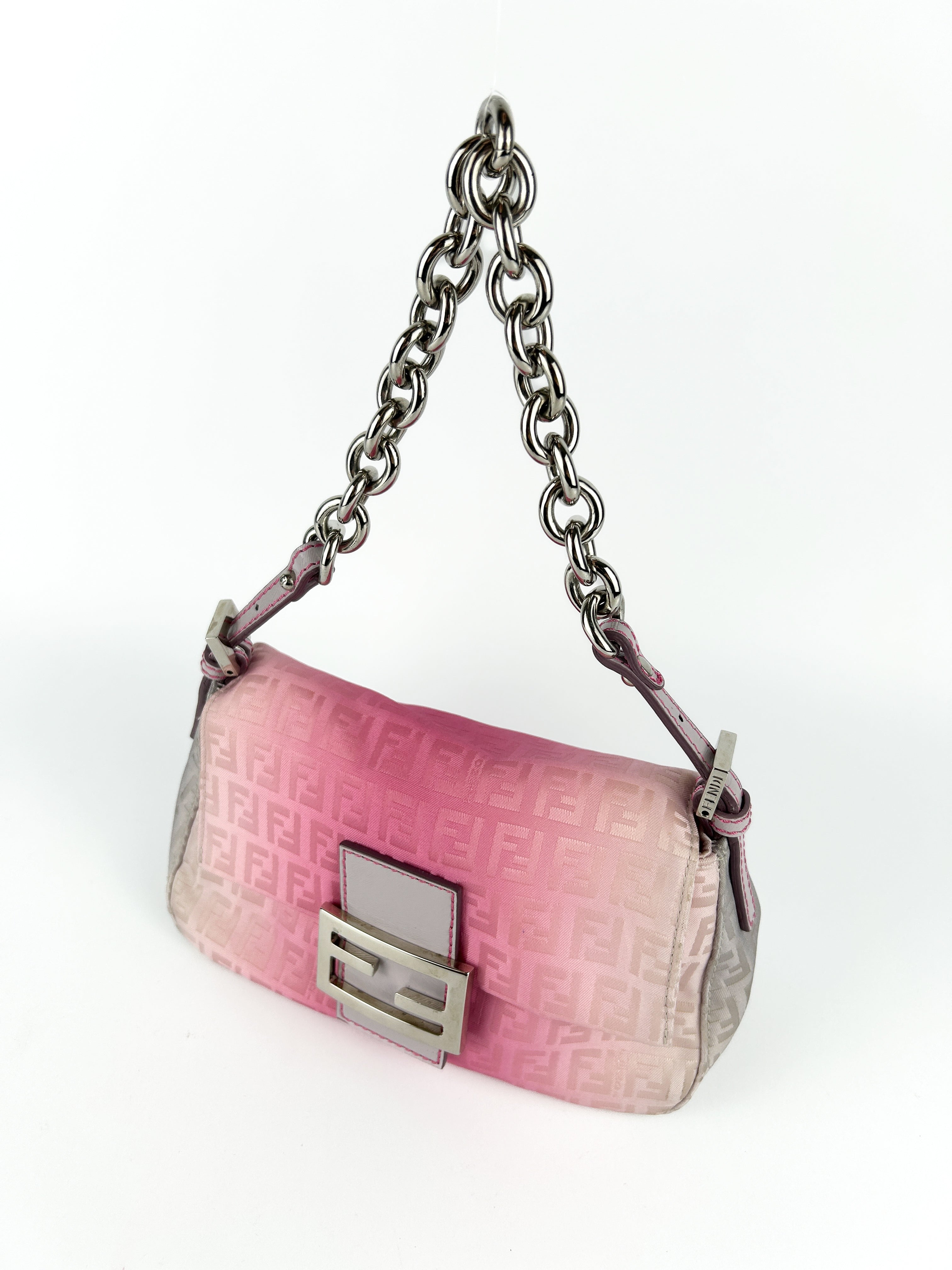 Fendi Zucca Pink Ombré Chain Mini Mamma Baguette Bag